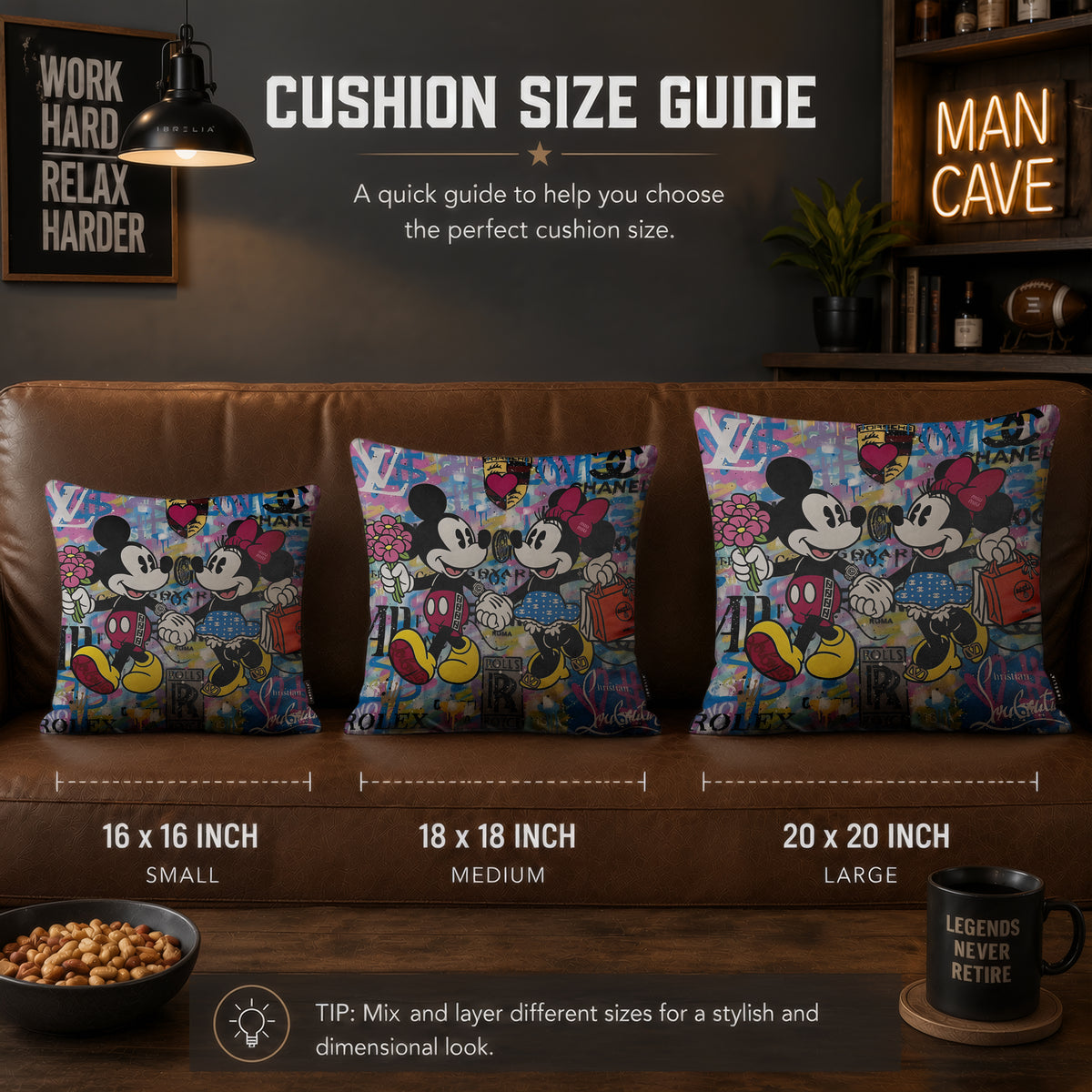 Mickey & Minnie Luxury Romance Pop Art Cushion | Premium Velvet Suede | Double-Sided Print