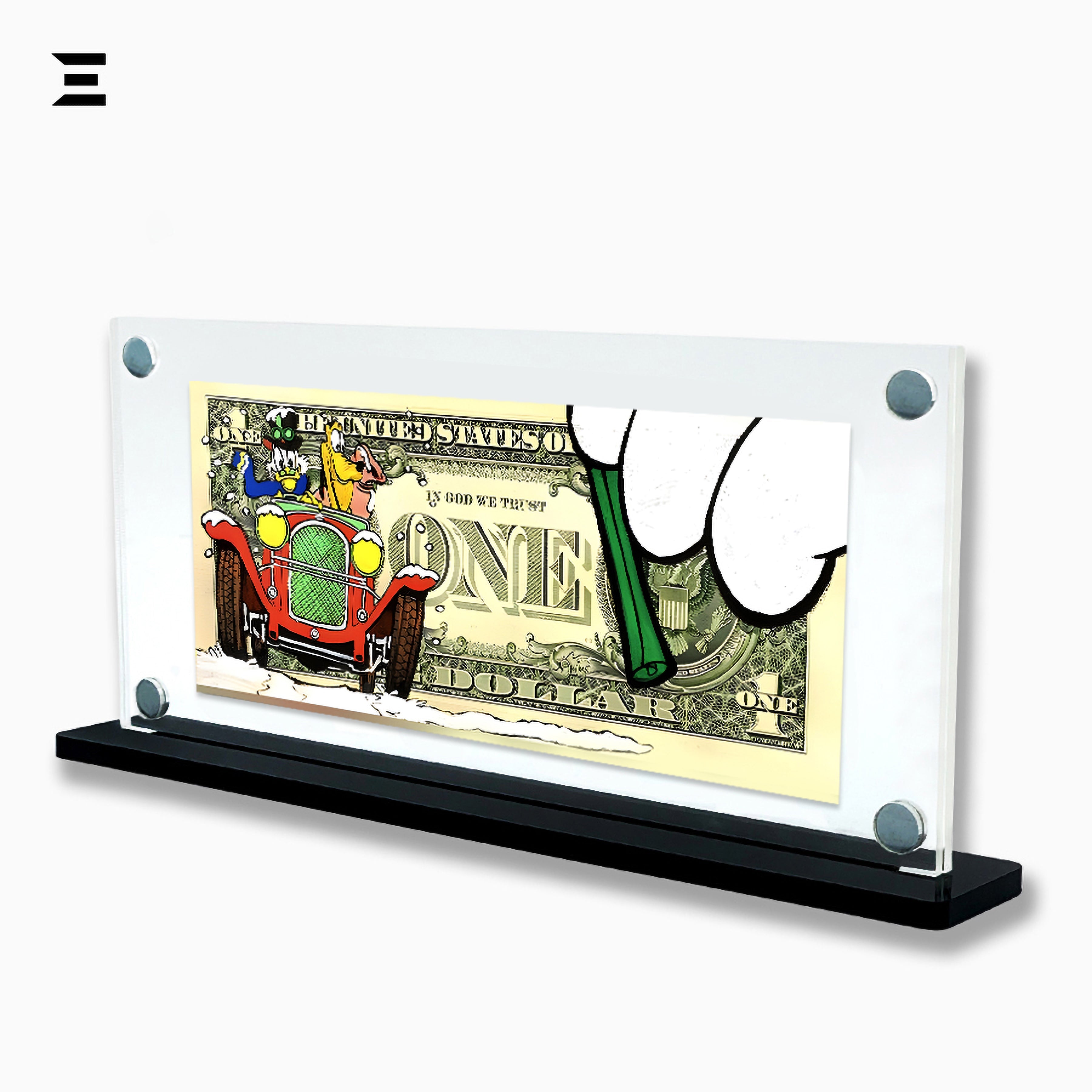 Premium Magnetic Acrylic Frame with Black Base – Goofy & Pluto Driving Vintage Car $1 Pop Art IBRELIA