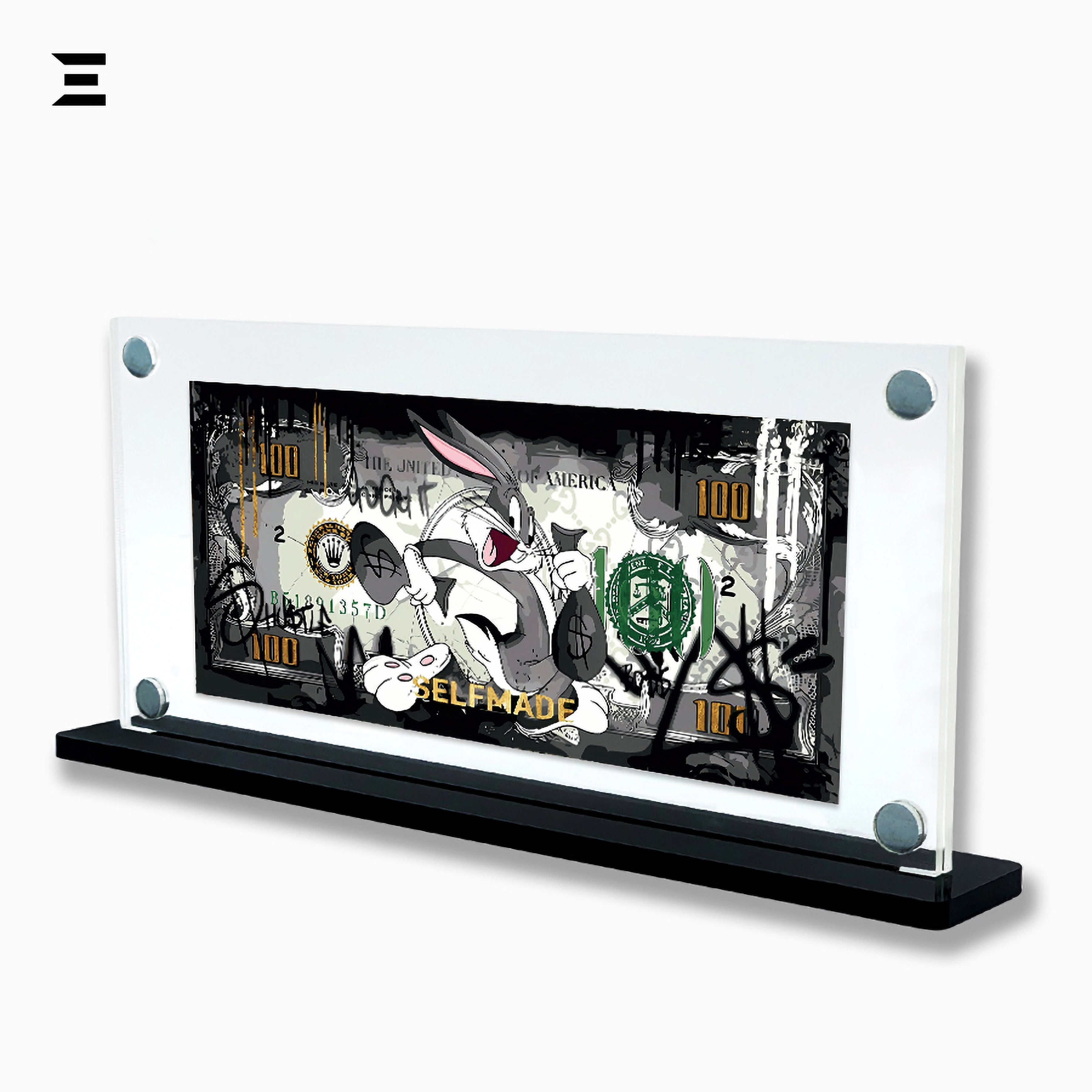 Premium Magnetic Acrylic Frame with Black Base – Bugs Bunny “Selfmade” $100 Pop Art IBRELIA