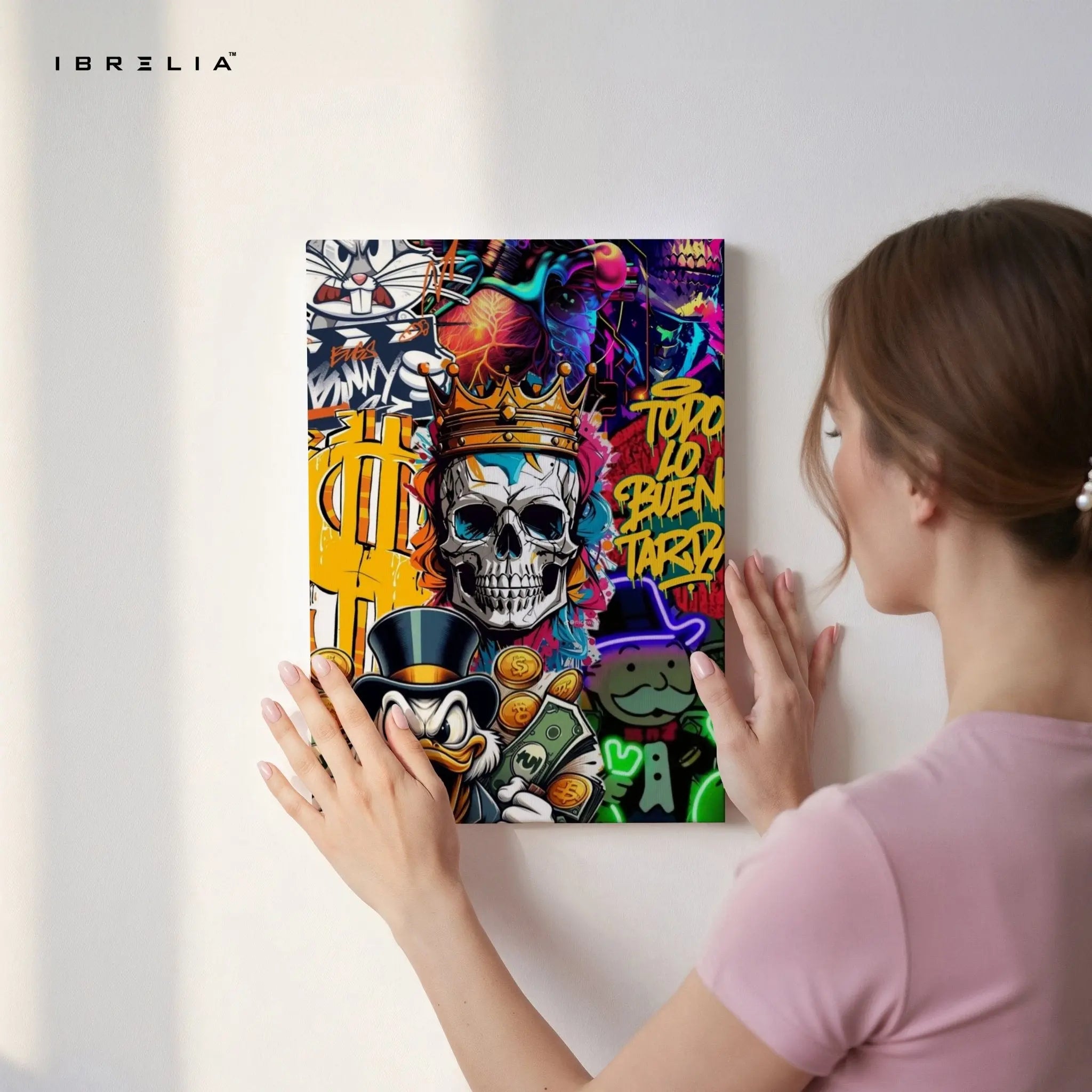 Crowned Skull Money Graffiti Wall Frame | 4K Ultra Wrap Frame Wall Art in Pakistan | IBRELIA™ - IBRELIA