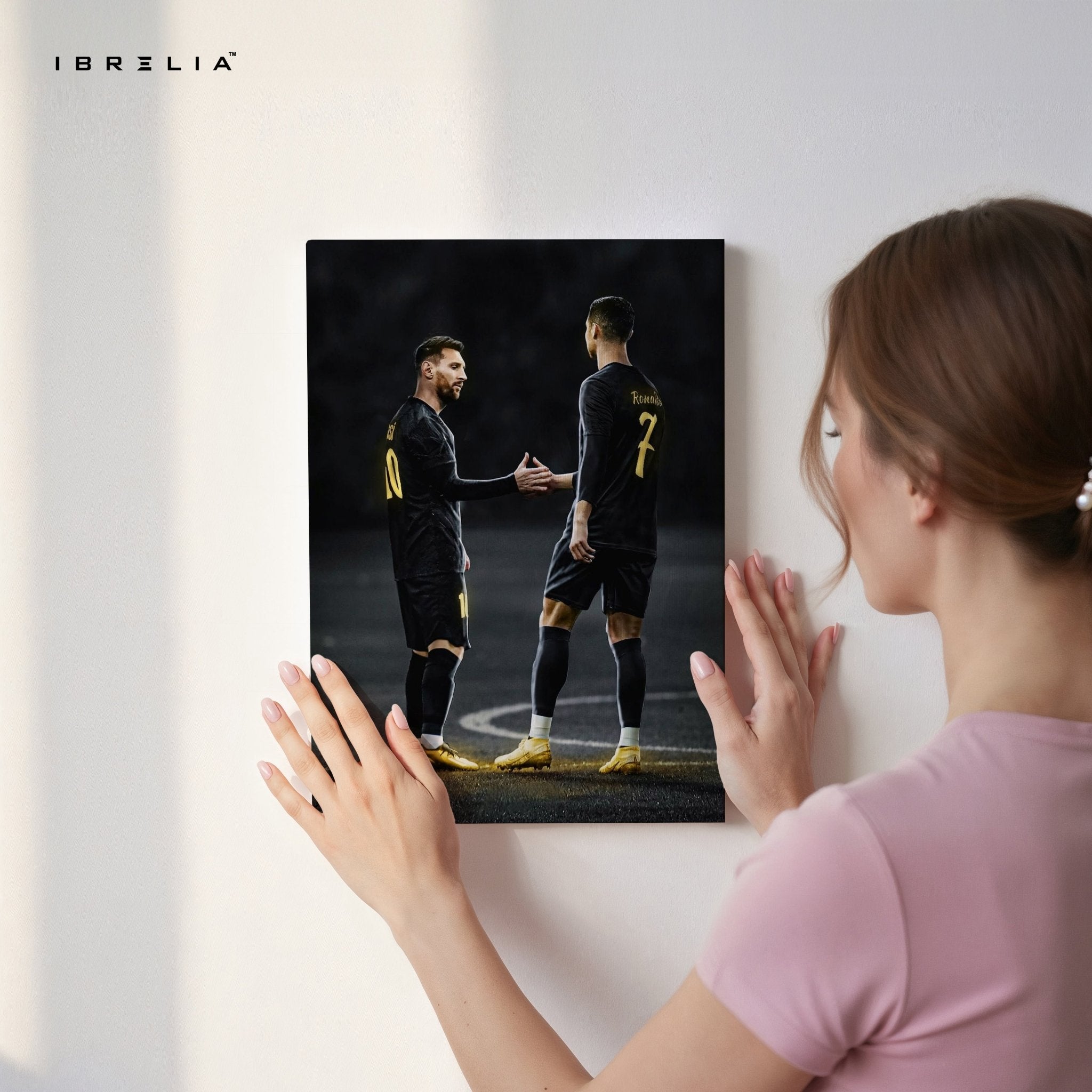 Messi × Ronaldo Handshake Wall Frame | 4K Ultra Wrap Frame Wall Art in Pakistan | IBRELIA™ - IBRELIA
