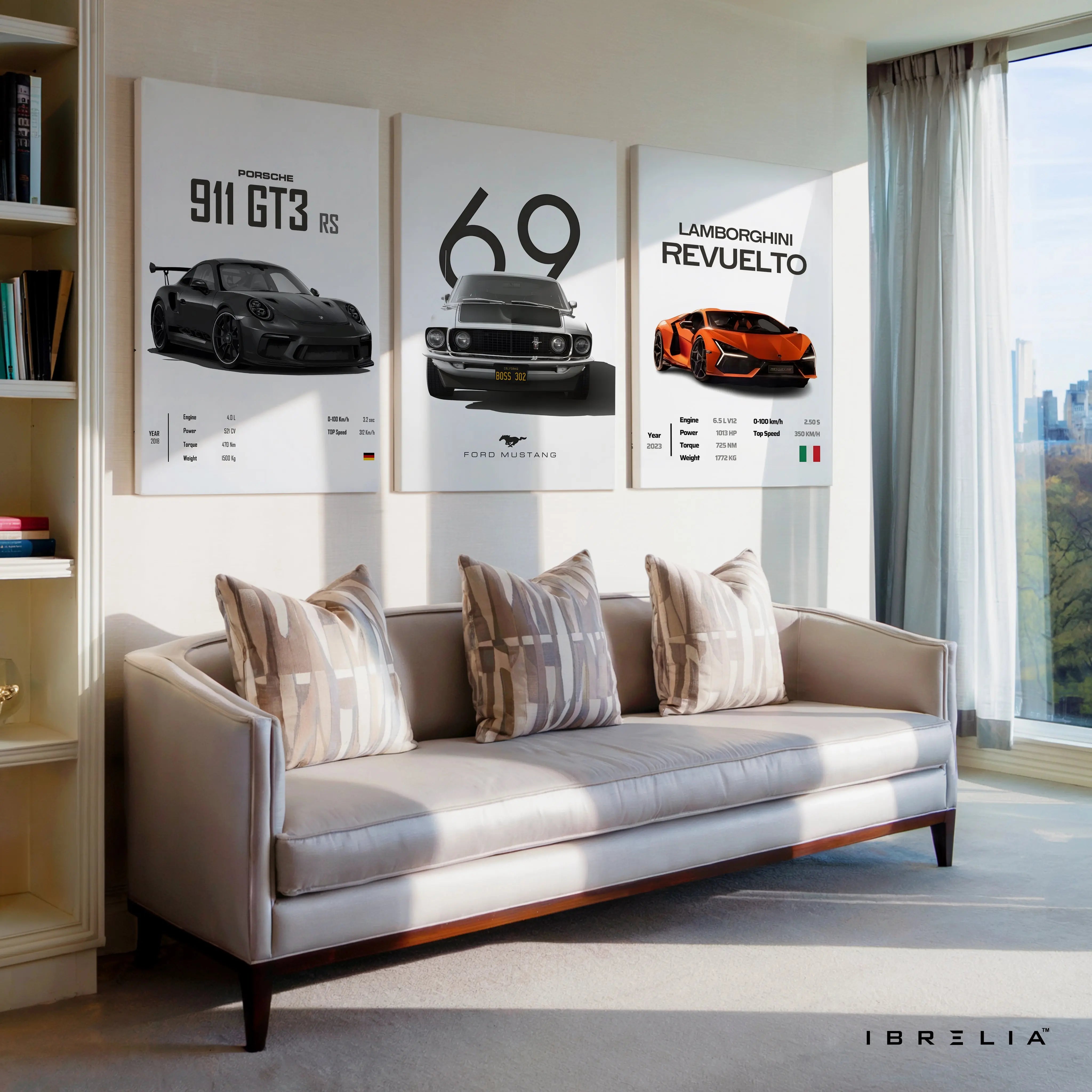 Supercar Legends Porsche Mustang Lamborghini 3 Panel 4K Ultra HD Wall Art in Pakistan | IBRELIA™ IBRELIA