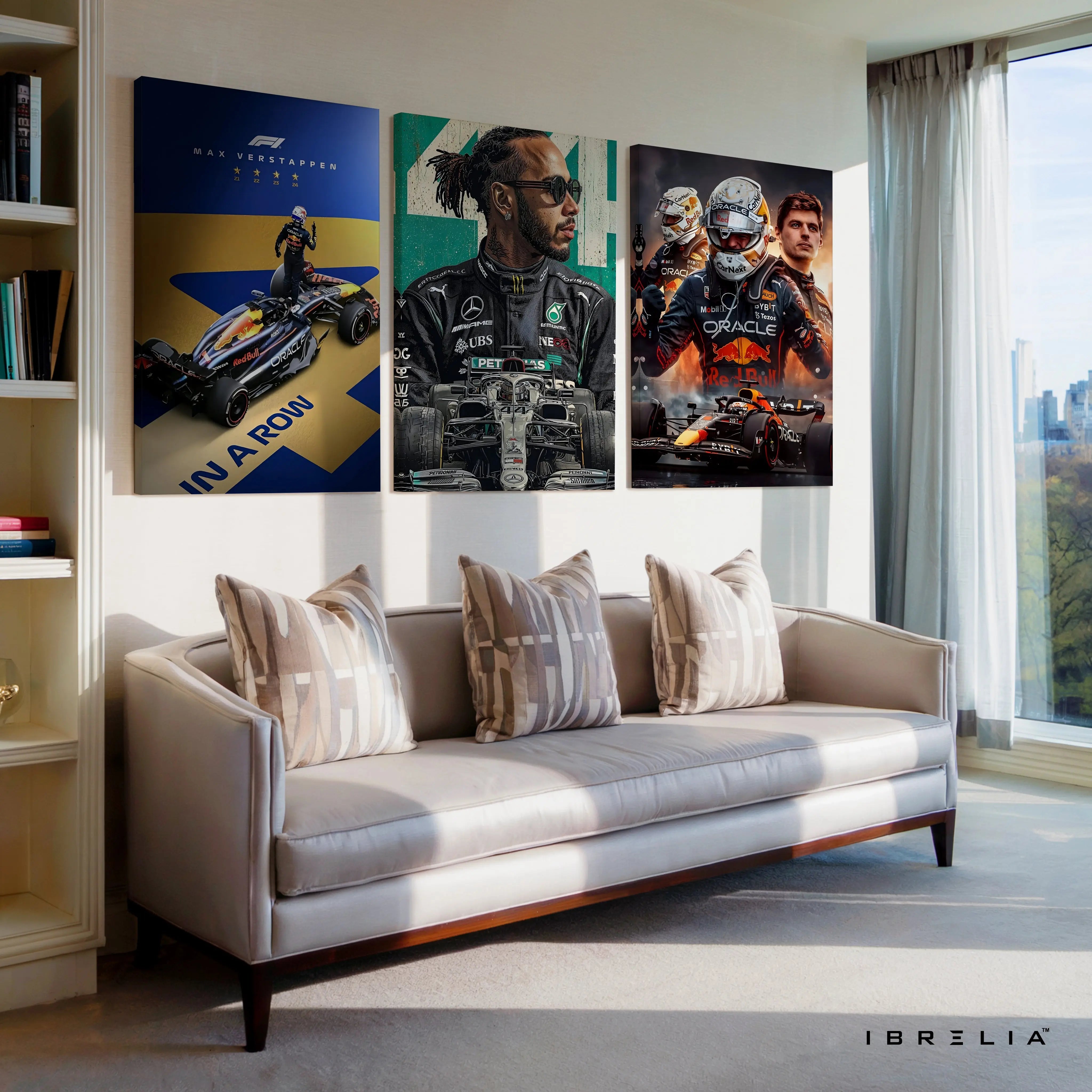 Formula 1 Legends Verstappen Hamilton Red Bull 3 Panel 4K Ultra HD Wall Art in Pakistan | IBRELIA™ IBRELIA
