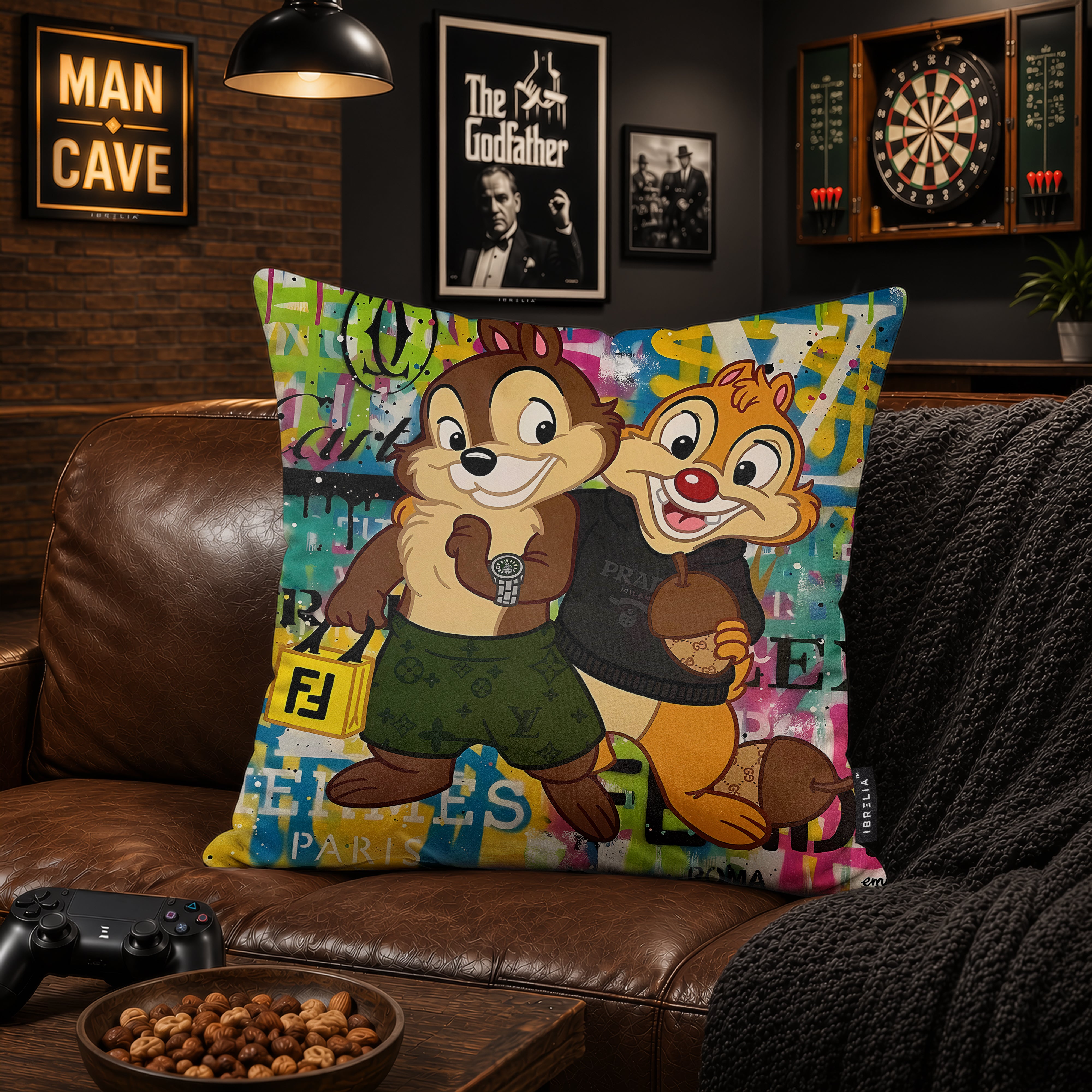 Chip ’n’ Dale Luxury Shopping Pop Art Cushion | Premium Velvet Suede | Double-Sided Print