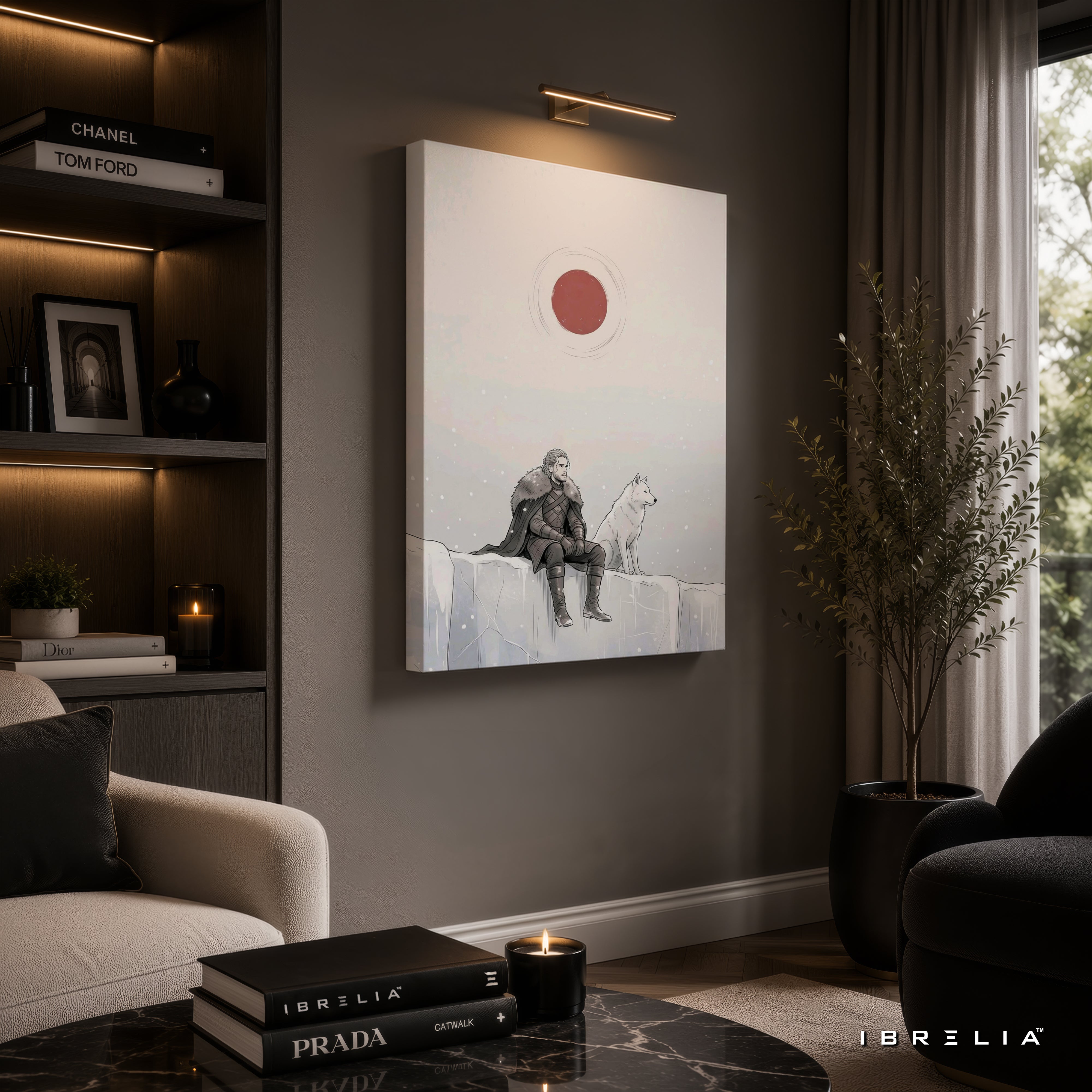 Jon Snow & Ghost Premium Wall Art – Game of Thrones Minimalist 4K Wrapped MDF Frame | IBRELIA™
