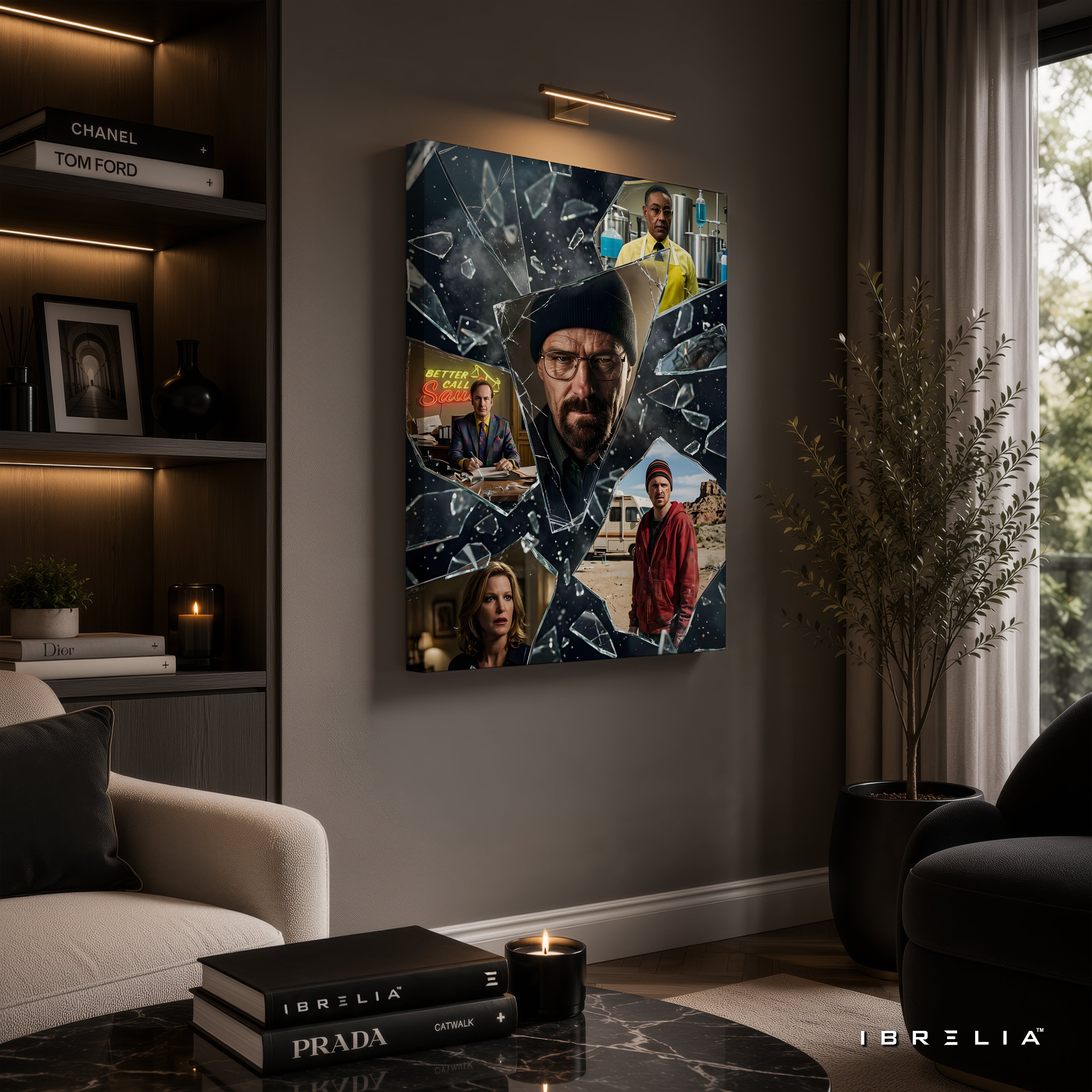 Breaking Bad Shattered Glass Canvas Wall Art – Walter White & Jesse Pinkman Collage Canvas Print | Breaking Bad Wall Decor | IBRELIA™