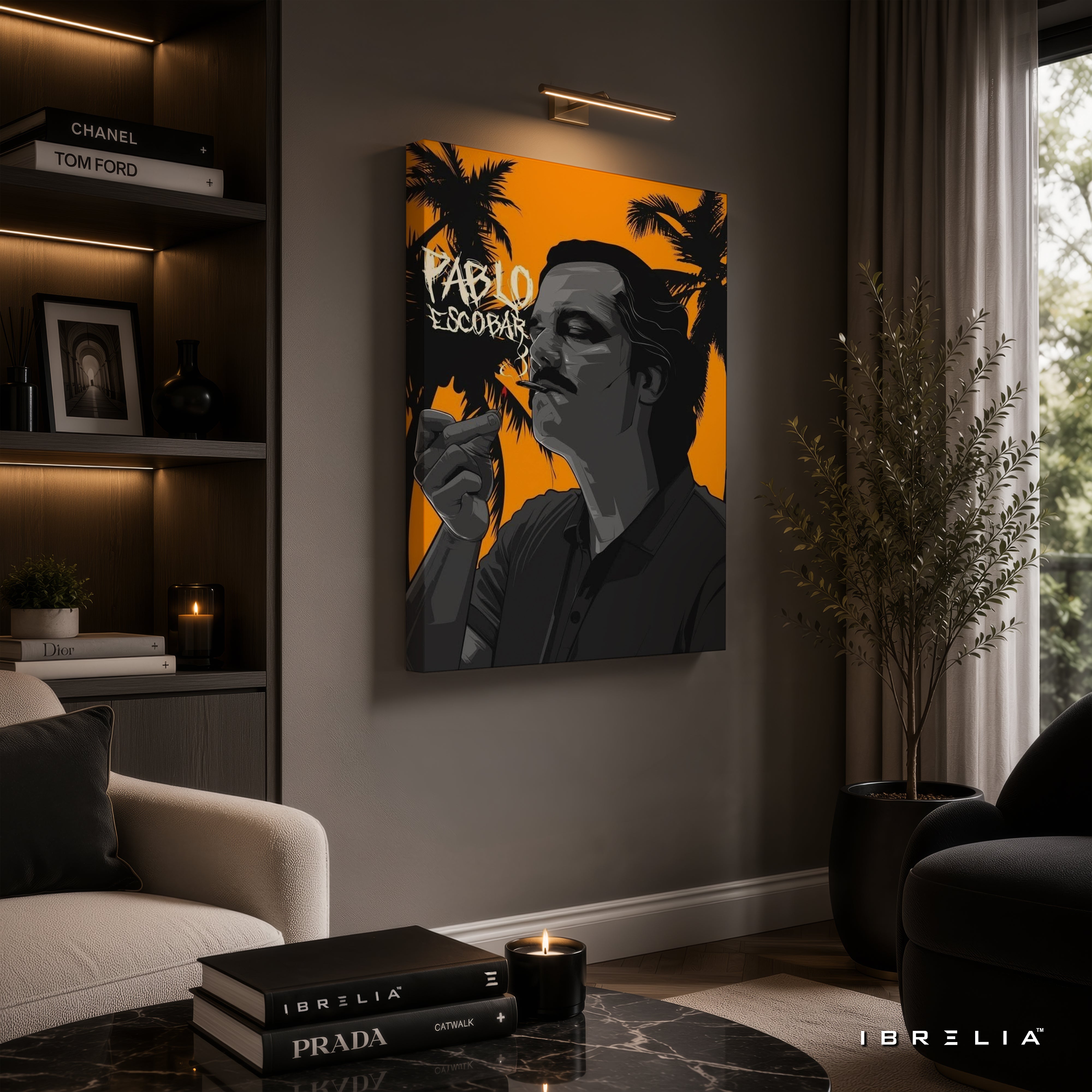 Pablo Escobar Premium Wall Art – Narcos Inspired Smoking Portrait 4K Wrapped MDF Frame | IBRELIA™