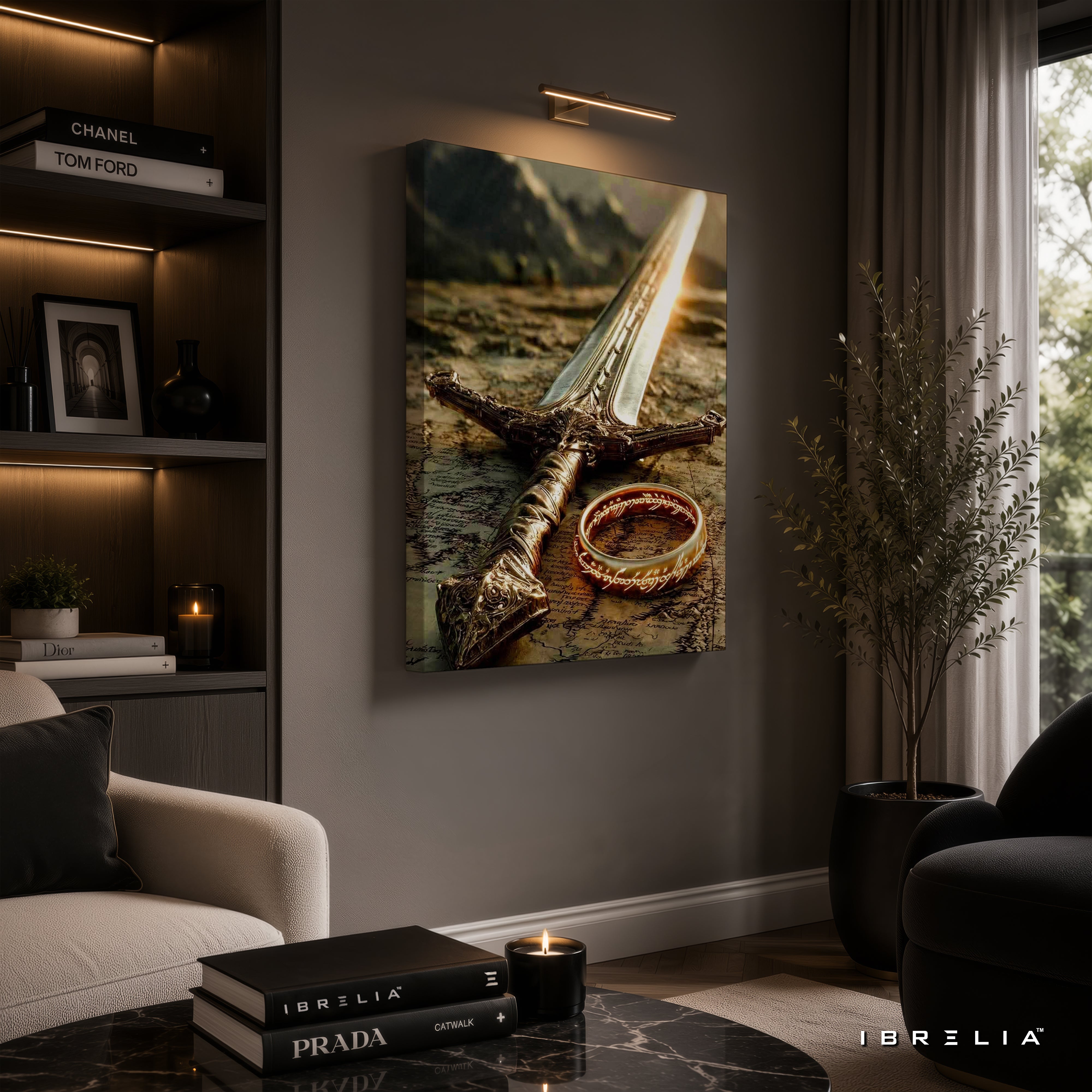 The Lord of the Rings Andúril Sword & One Ring Premium Canvas Wall Art – Legendary Middle-earth Fantasy Artwork | IBRELIA™