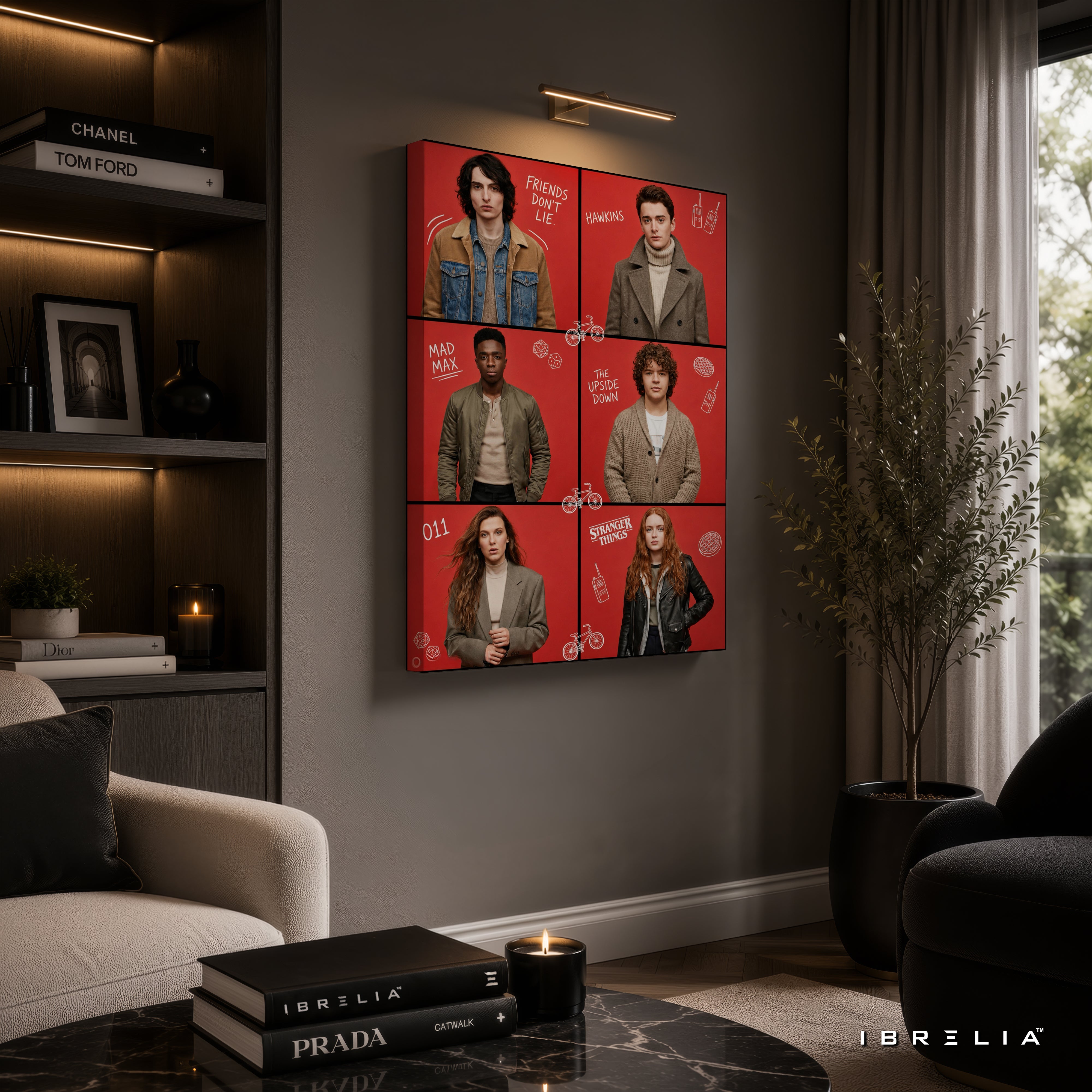 Stranger Things Character Grid Premium Canvas Wall Art – Eleven, Mike, Dustin, Lucas & Max Netflix Artwork | Retro TV Series Canvas Decor | IBRELIA™