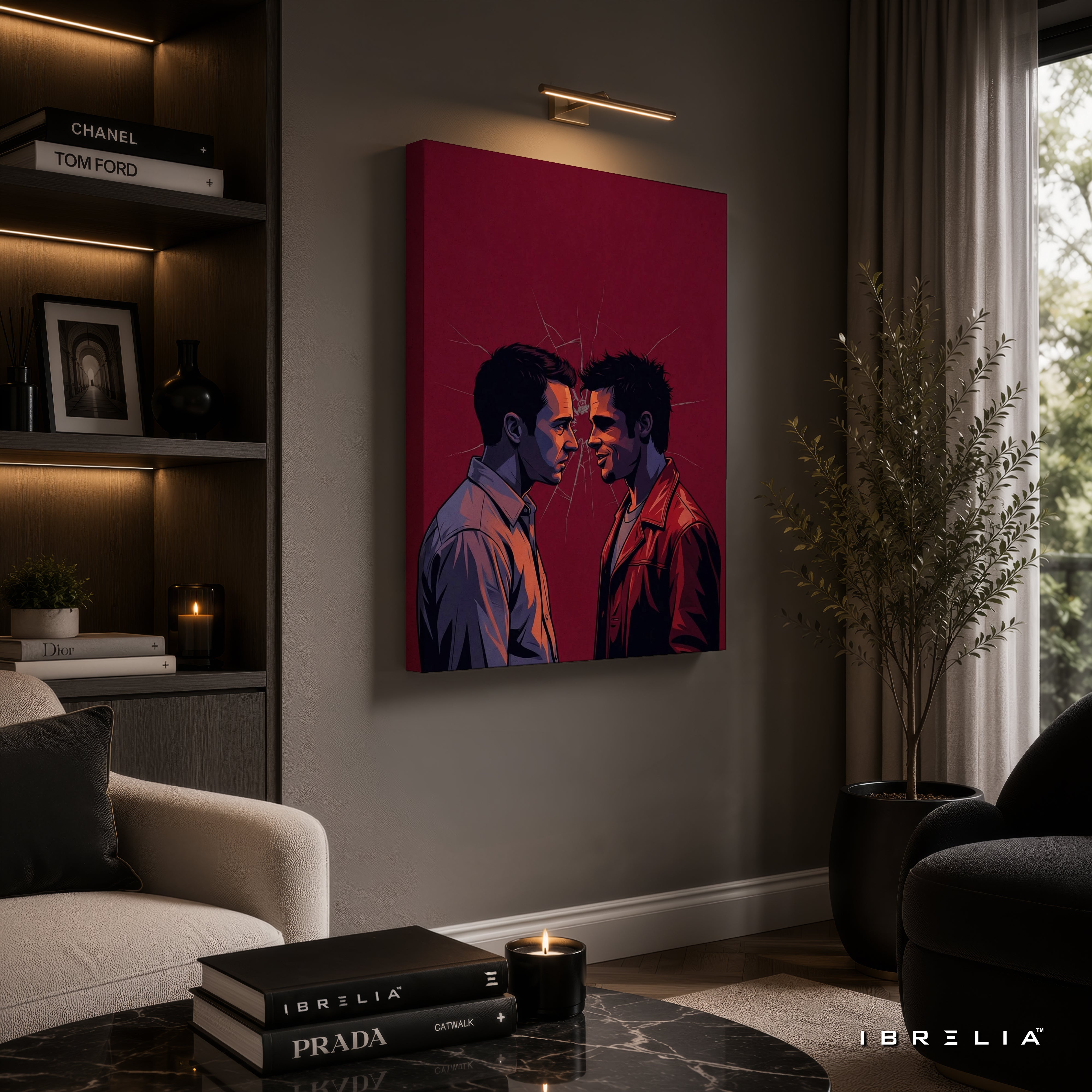 Split Personality Premium Canvas Wall Art – Fight Club Inspired Modern Movie Artwork | Tyler Durden Minimalist Canvas Decor | IBRELIA™