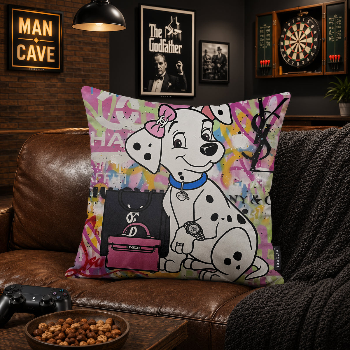 Dalmatian Puppy Luxury Shopping Pop Art Cushion | Premium Velvet Suede | Double-Sided Print