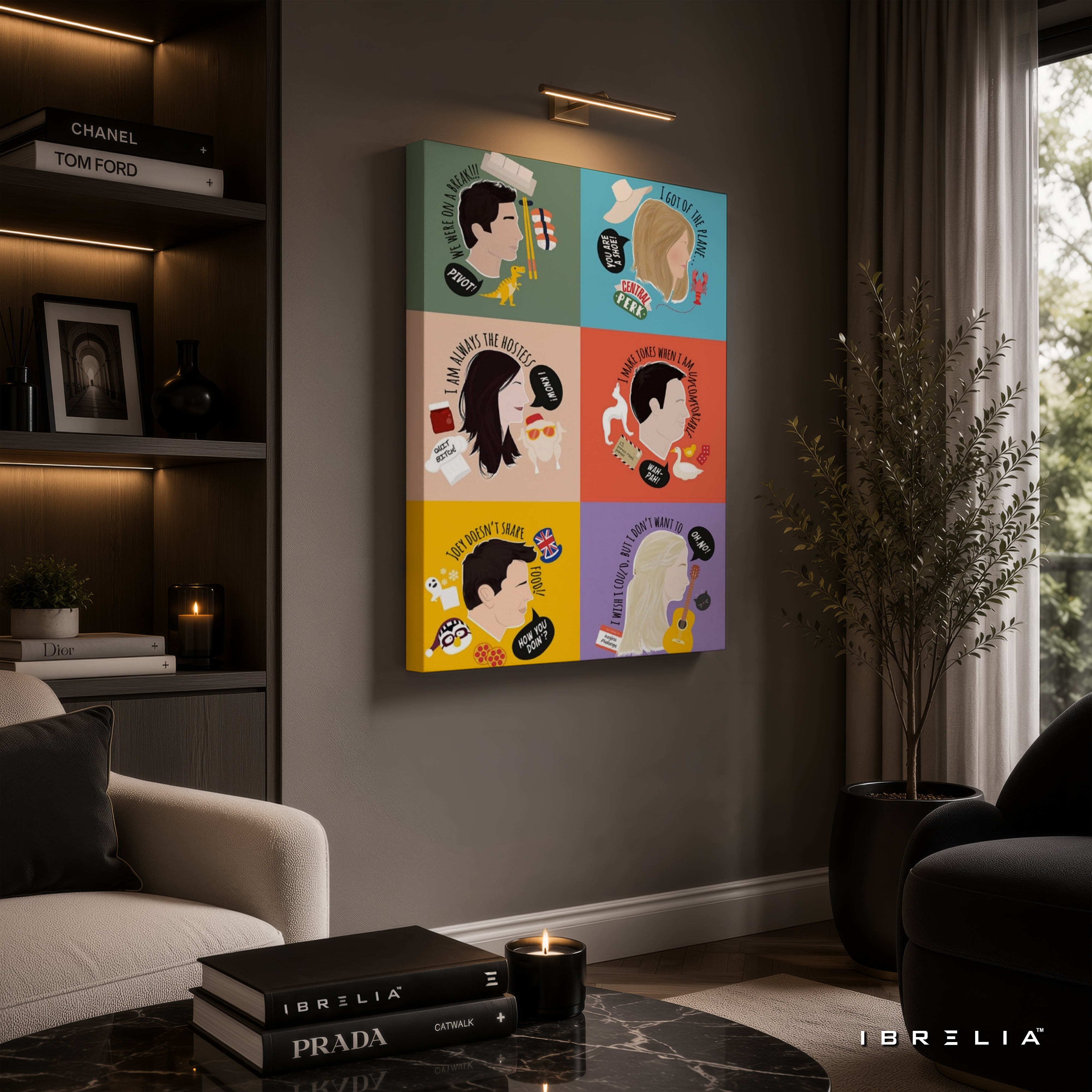 Friends Character Quotes Canvas Wall Art – Friends TV Show Minimalist Character Poster | Color Block Canvas Print | IBRELIA™