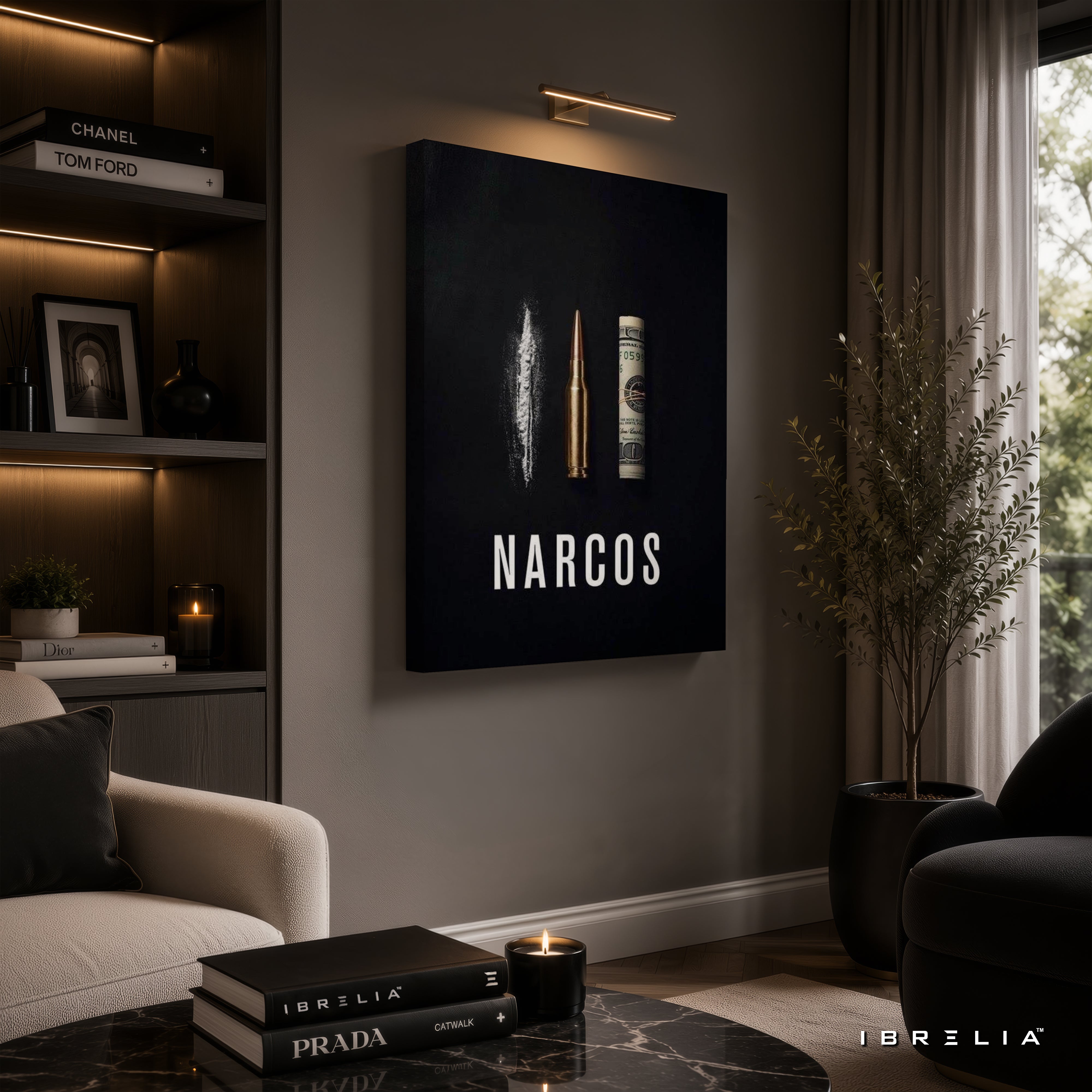 Narcos Minimalist Premium Wall Art – Cocaine Bullet Money 4K Wrapped MDF Frame | IBRELIA™