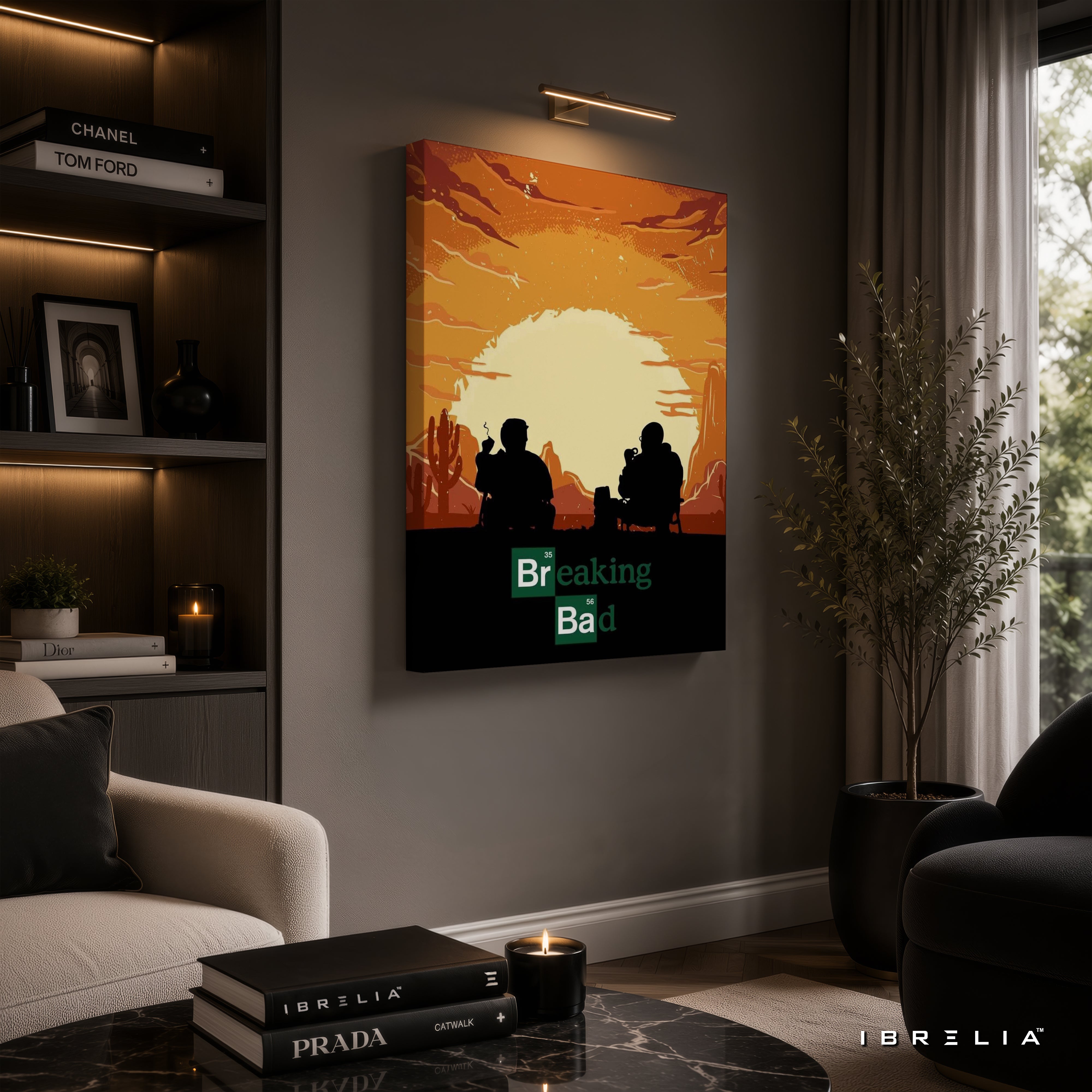 Breaking Bad Sunset Canvas Wall Art – Walter White & Jesse Pinkman Desert Canvas Print | Minimalist Breaking Bad Wall Decor | IBRELIA™