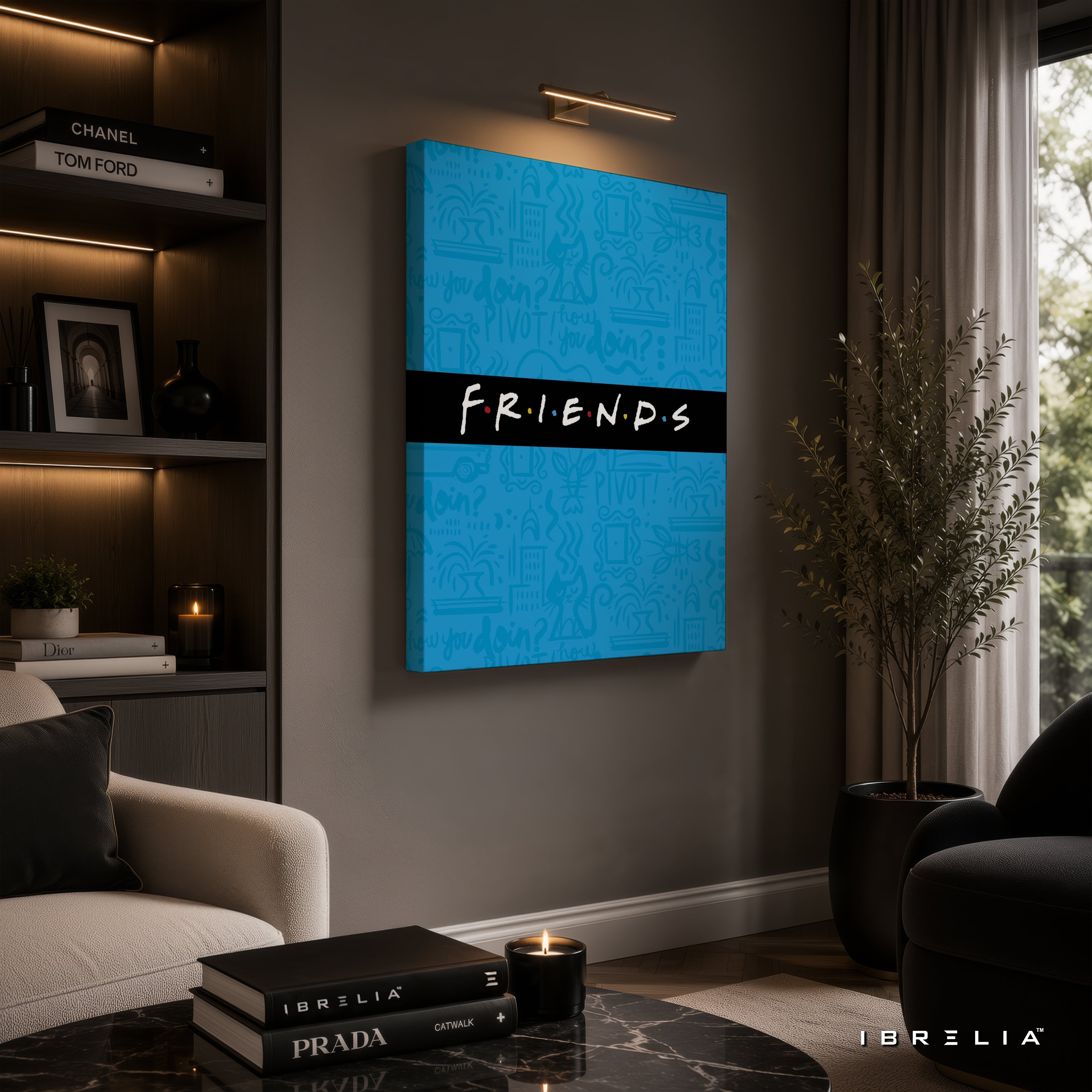 Friends Minimalist Logo Canvas Wall Art – Blue Friends Typography Canvas Print | Modern Sitcom Wall Decor | IBRELIA™