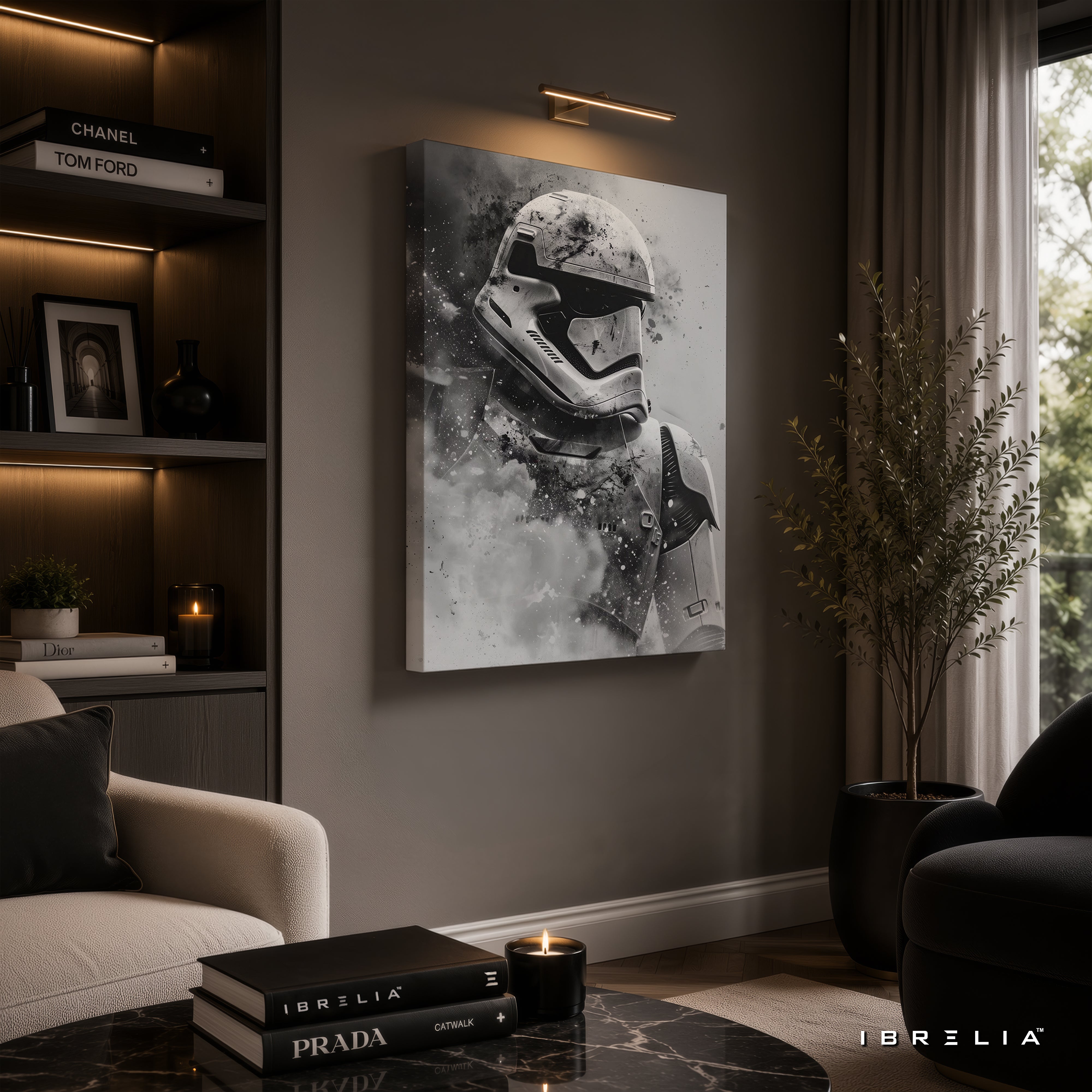 Stormtrooper Premium Canvas Wall Art – Star Wars Black & White Poster | First Order Sci-Fi Decor | IBRELIA™