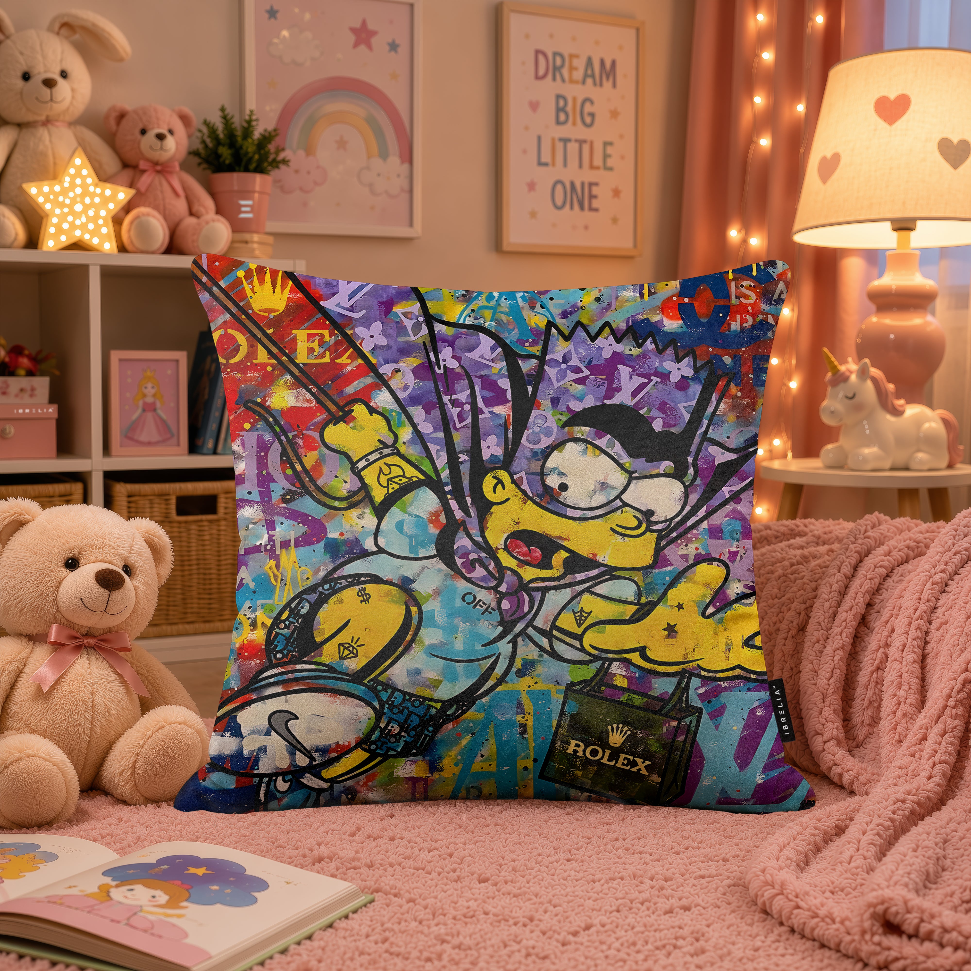 Bart Simpson Luxury Shopping Pop Art Cushion | Premium Velvet Suede | Double-Sided Print