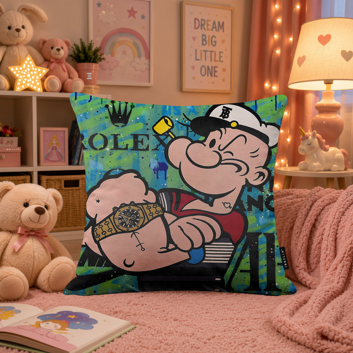 Popeye Luxury Watch Pop Art Cushion | Premium Velvet Suede | Double-Sided Print