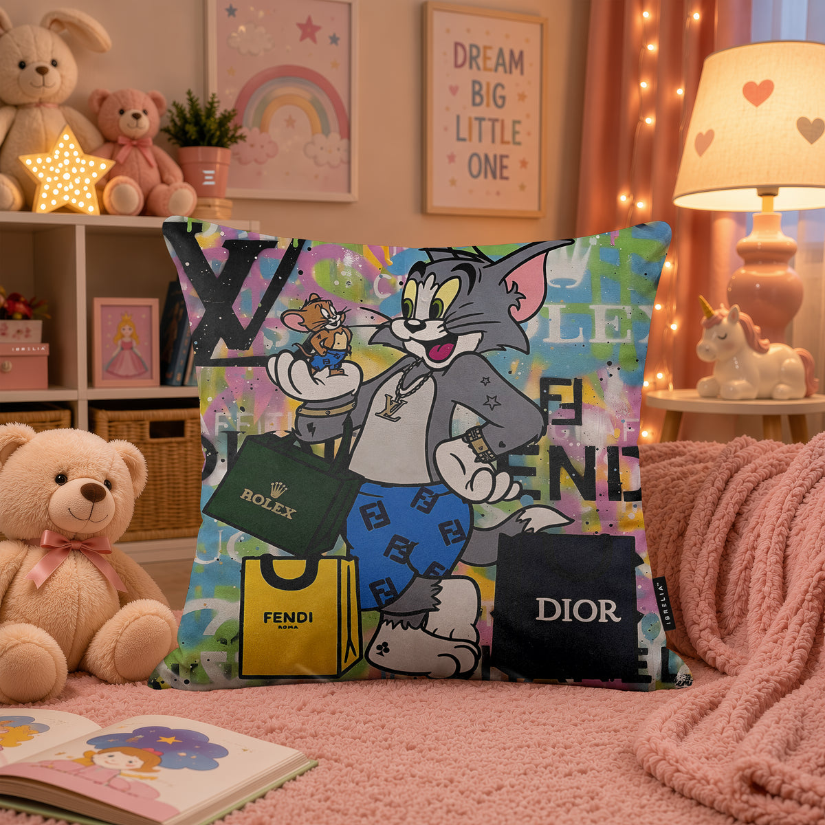 Tom & Jerry Luxury Shopping Fashion Pop Art Cushion | Premium Velvet Suede | Double-Sided Print