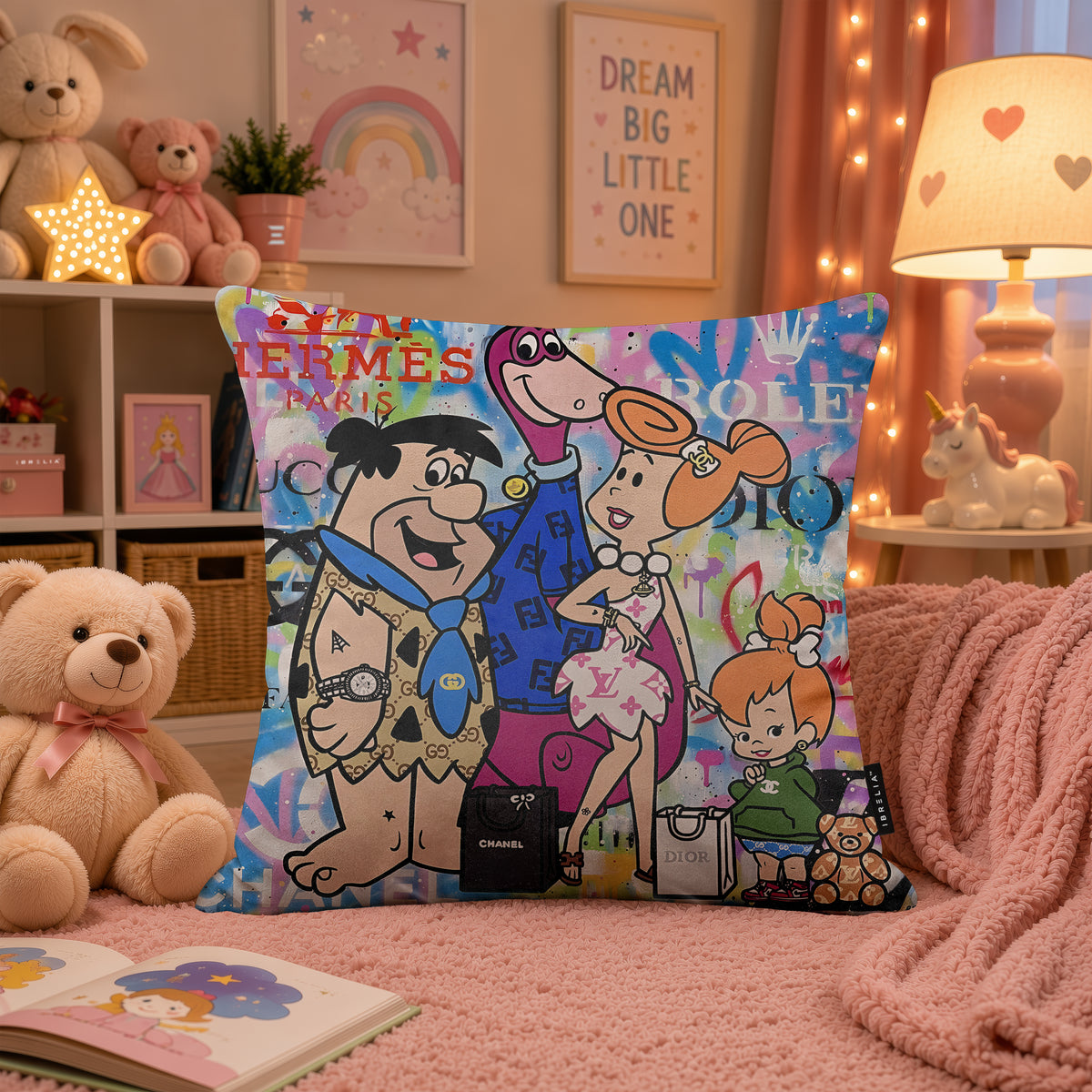 The Flintstones Family Luxury Fashion Pop Art Cushion | Premium Velvet Suede | Double-Sided Print