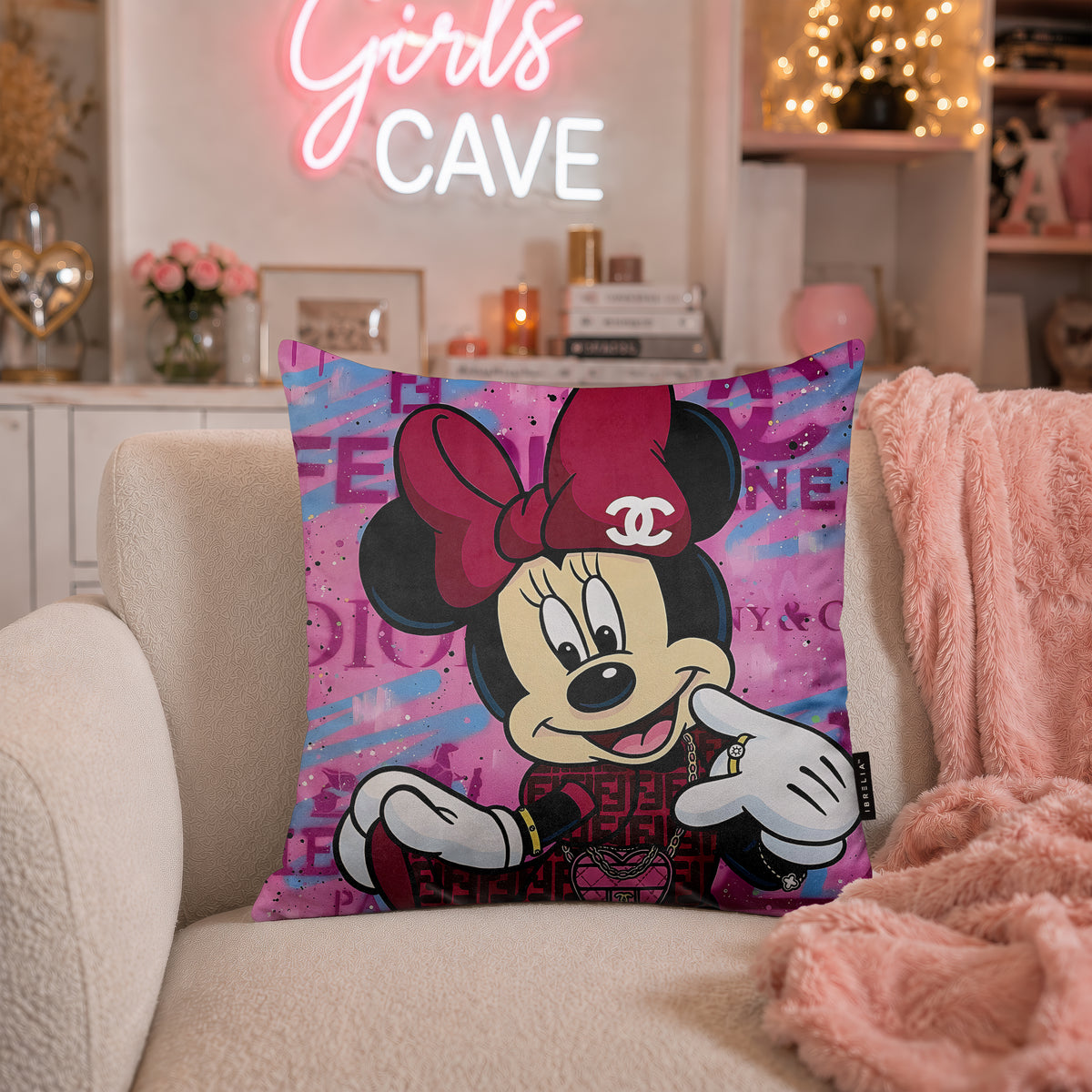 Minnie Mouse Luxury Streetwear Pop Art Cushion | Premium Velvet Suede | Double-Sided Print