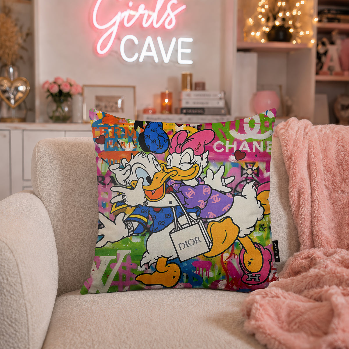 Donald & Daisy Duck Luxury Love Pop Art Cushion | Premium Velvet Suede | Double-Sided Print