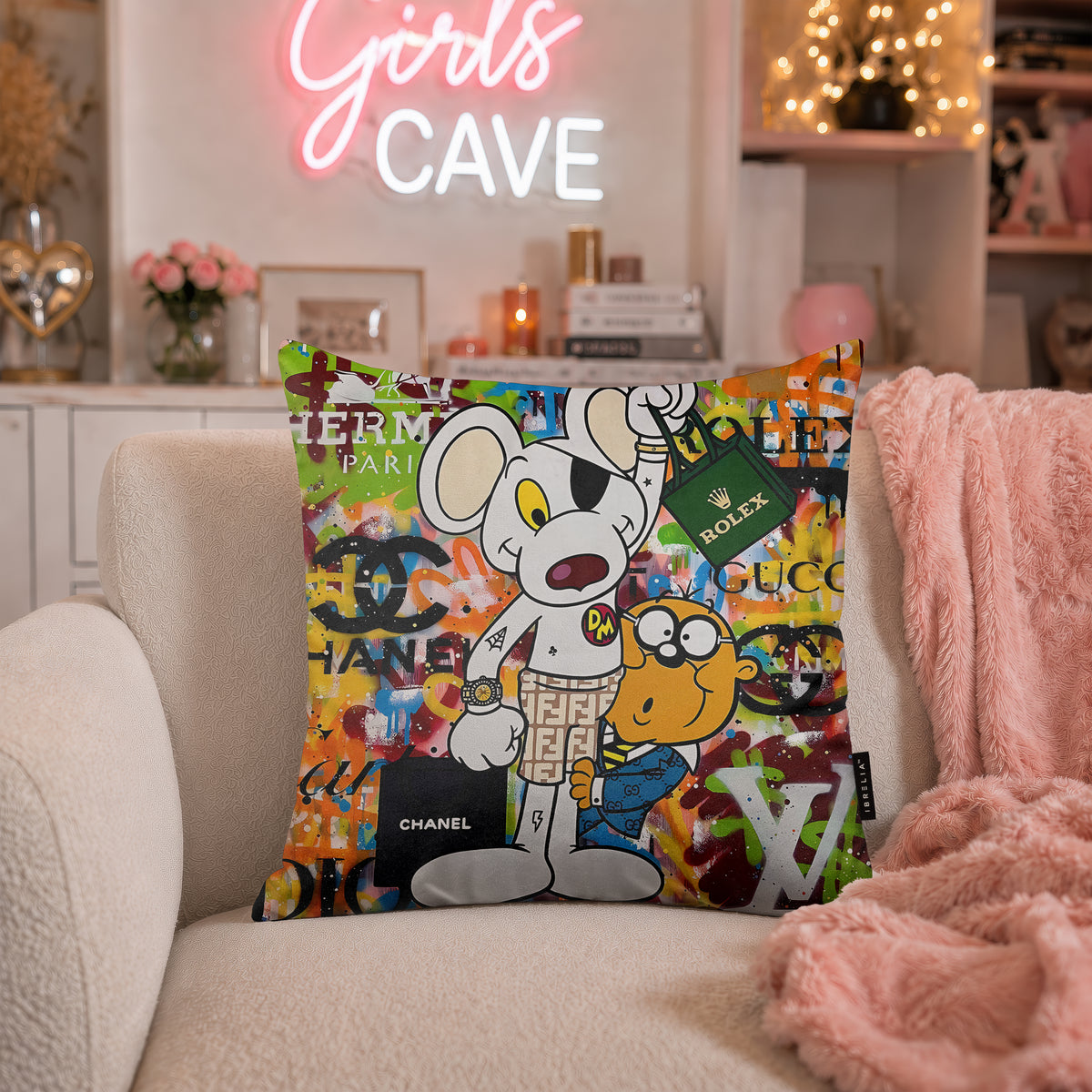 Danger Mouse & Penfold Luxury Pop Art Cushion | Premium Velvet Suede | Double-Sided Print