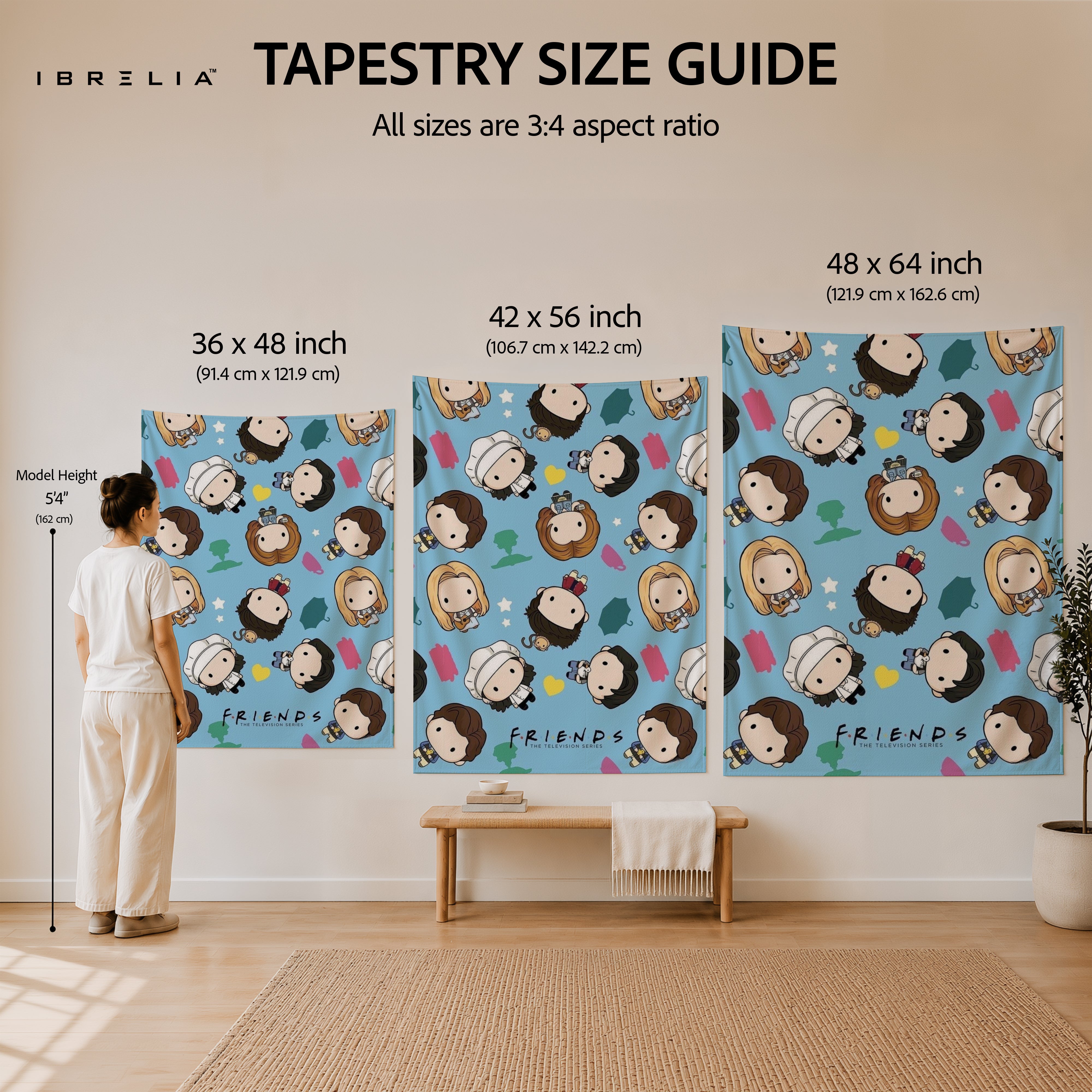 Friends Chibi Characters Wall Tapestry – Cute Cartoon Sitcom Wall Hanging