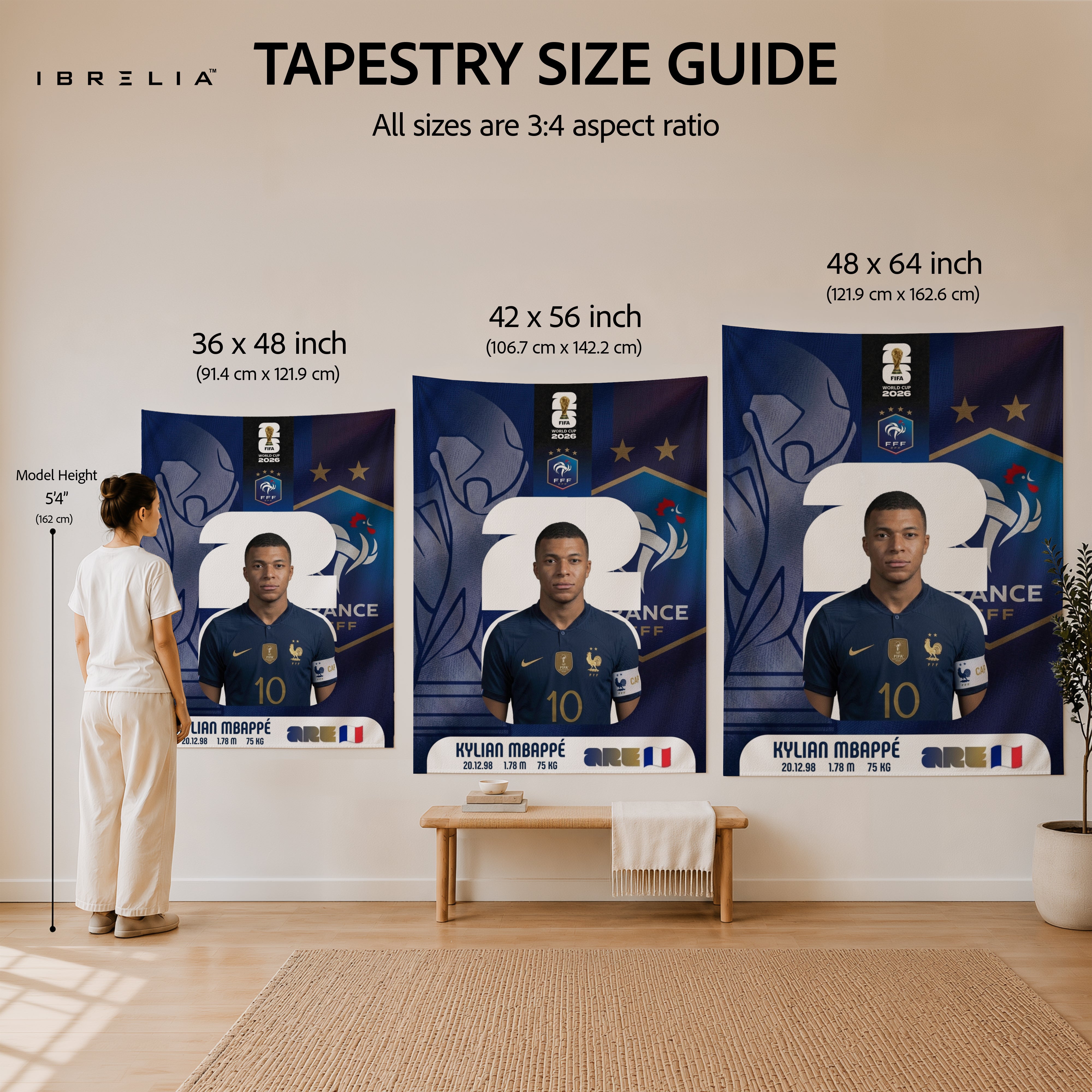 Kylian Mbappé France World Cup 2026 Wall Tapestry | Premium Heavyweight Jute Fabric Wall Hanging