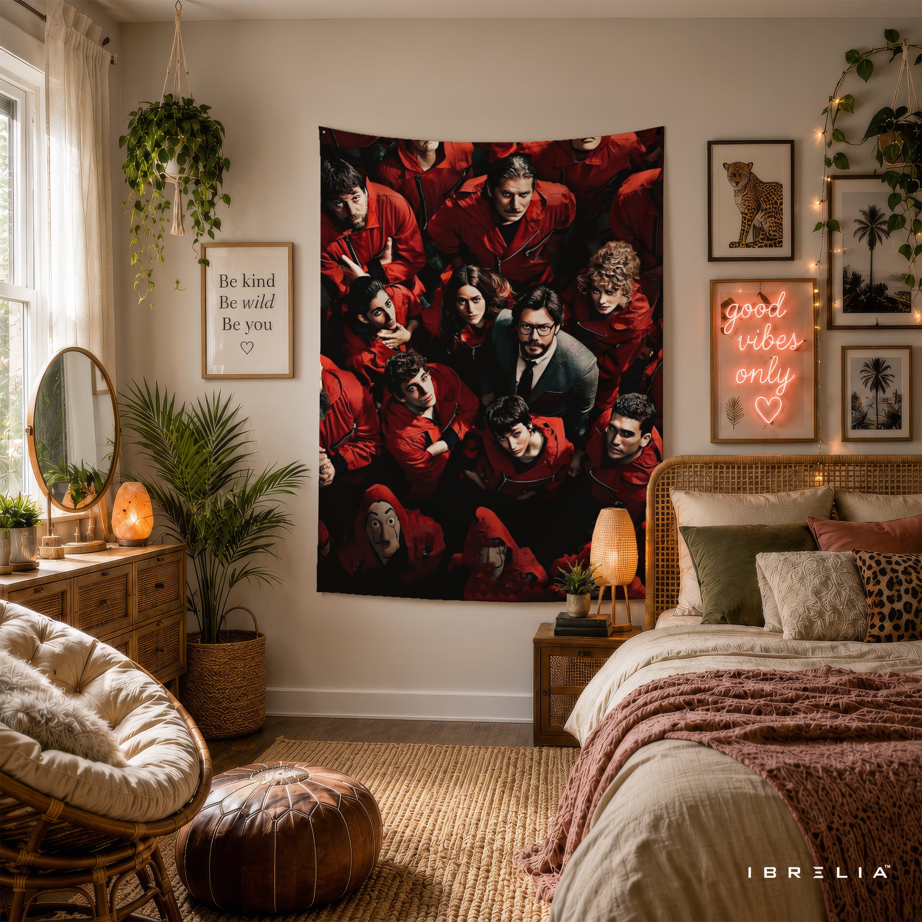 Money Heist Team Portrait Wall Tapestry | Premium Heavyweight Jute Fabric Wall Hanging