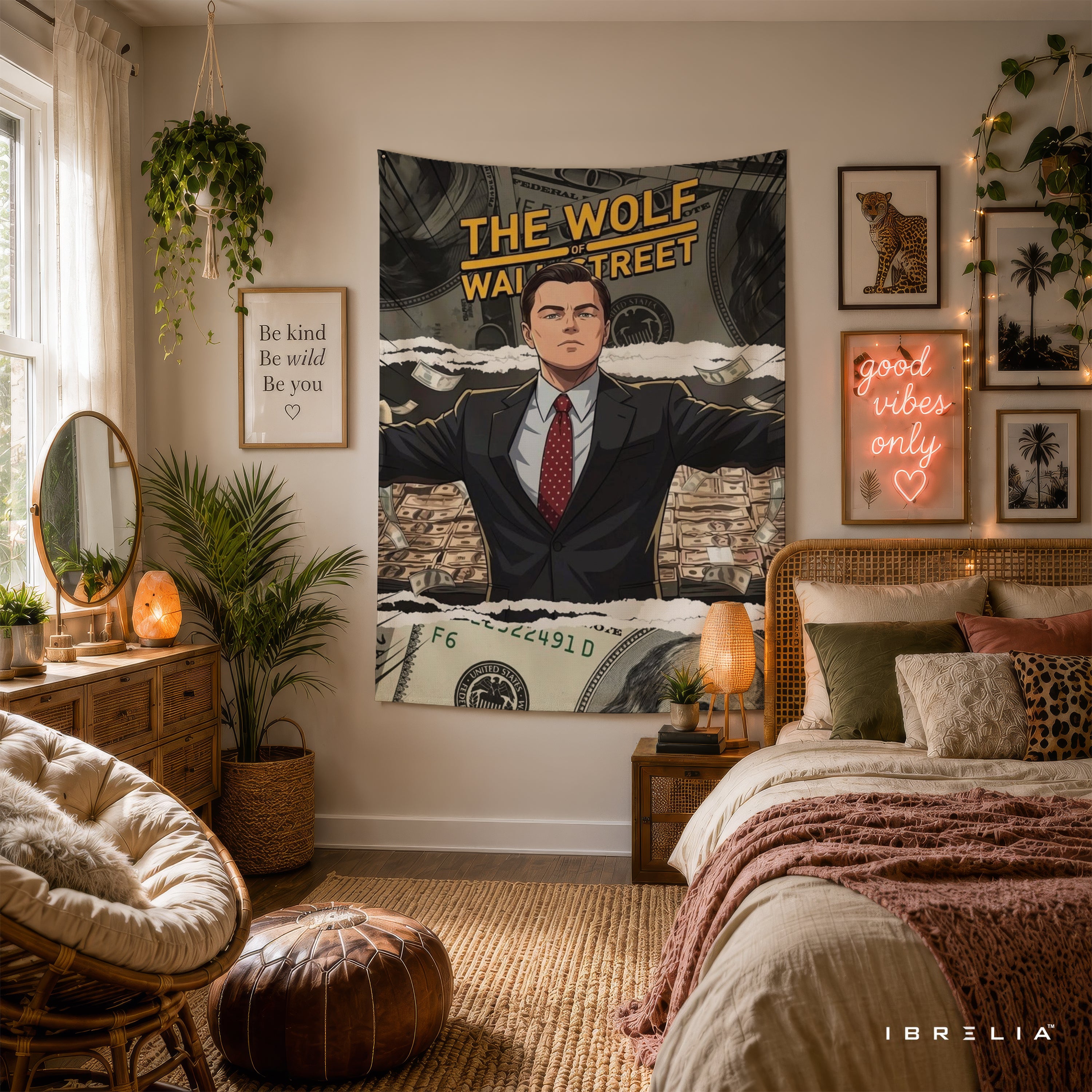 The Wolf of Wall Street Inspired Money Wall Tapestry – Premium Motivational Wall Hanging for Home, Office & Gaming Room