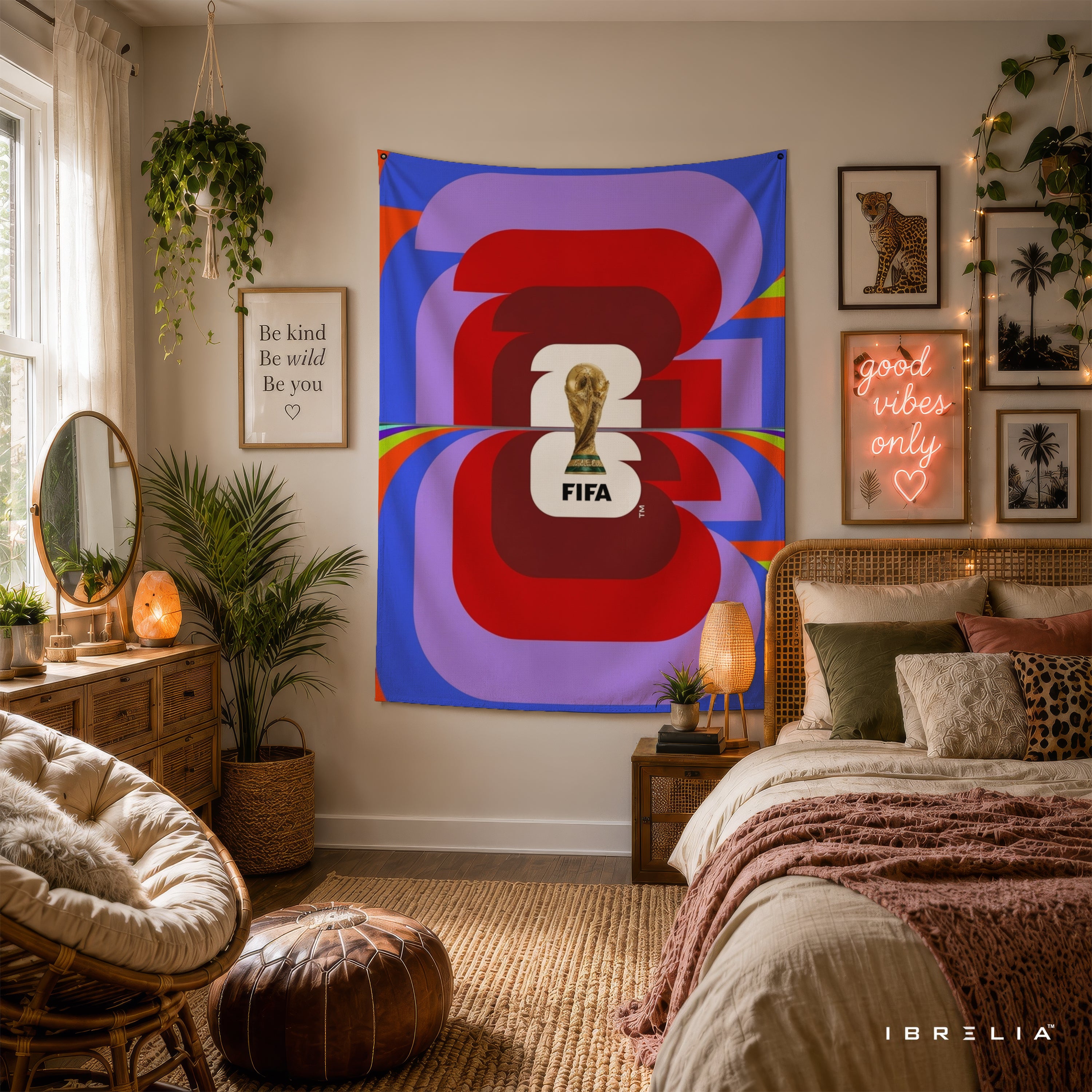 FIFA World Cup 2026 Official Emblem Wall Tapestry | Premium Heavyweight Jute Fabric Wall Hanging