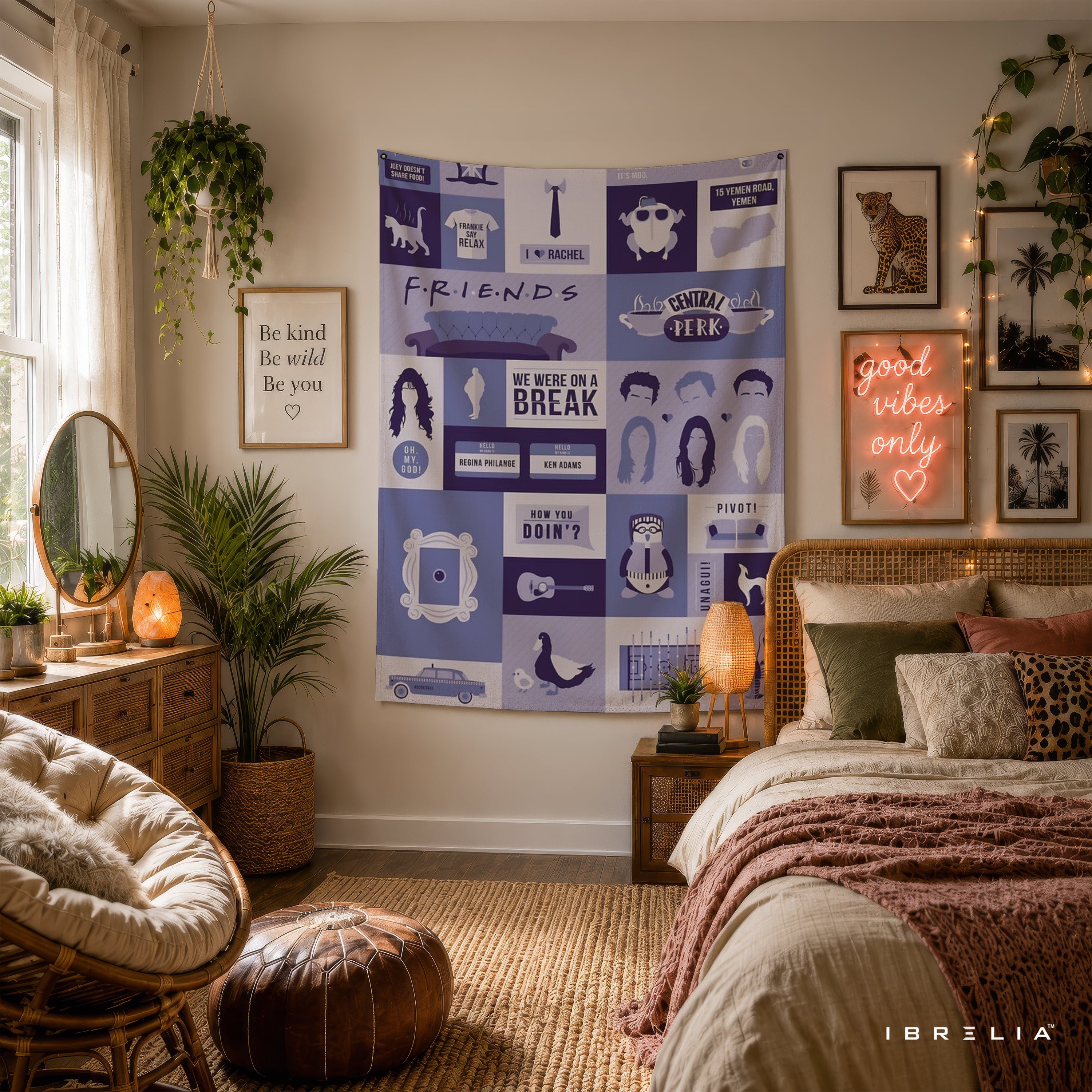 Friends Icon Collage Wall Tapestry – Central Perk Minimal Sitcom Decor