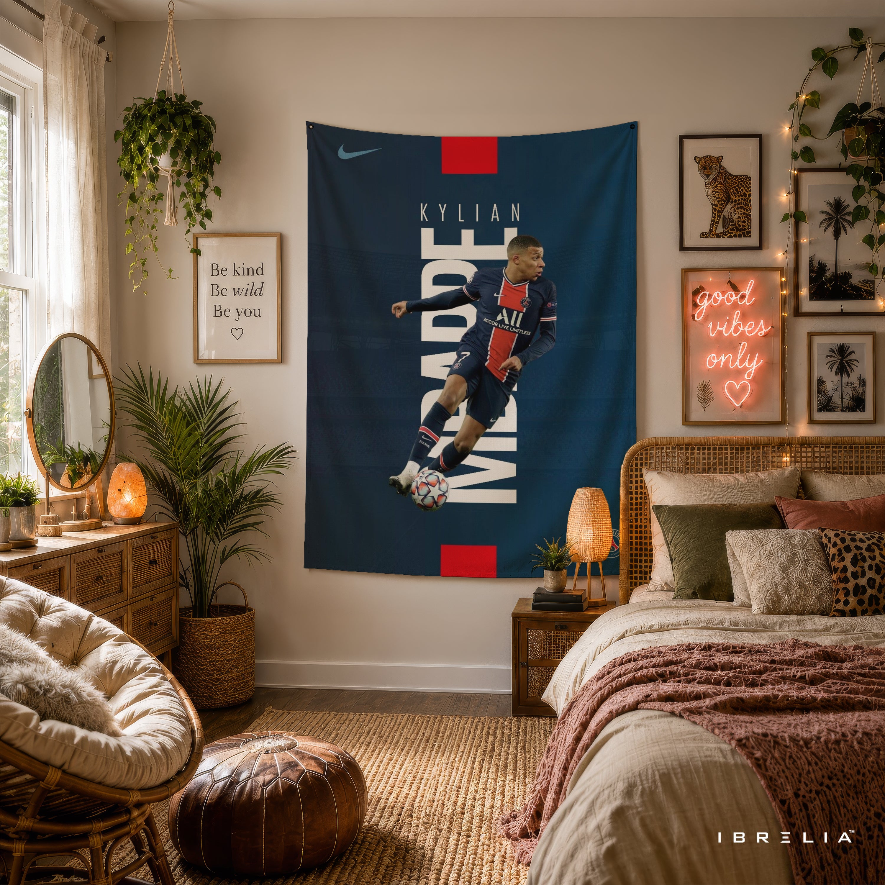 Kylian Mbappé PSG Minimalist Wall Tapestry | Premium Heavyweight Jute Fabric Wall Hanging