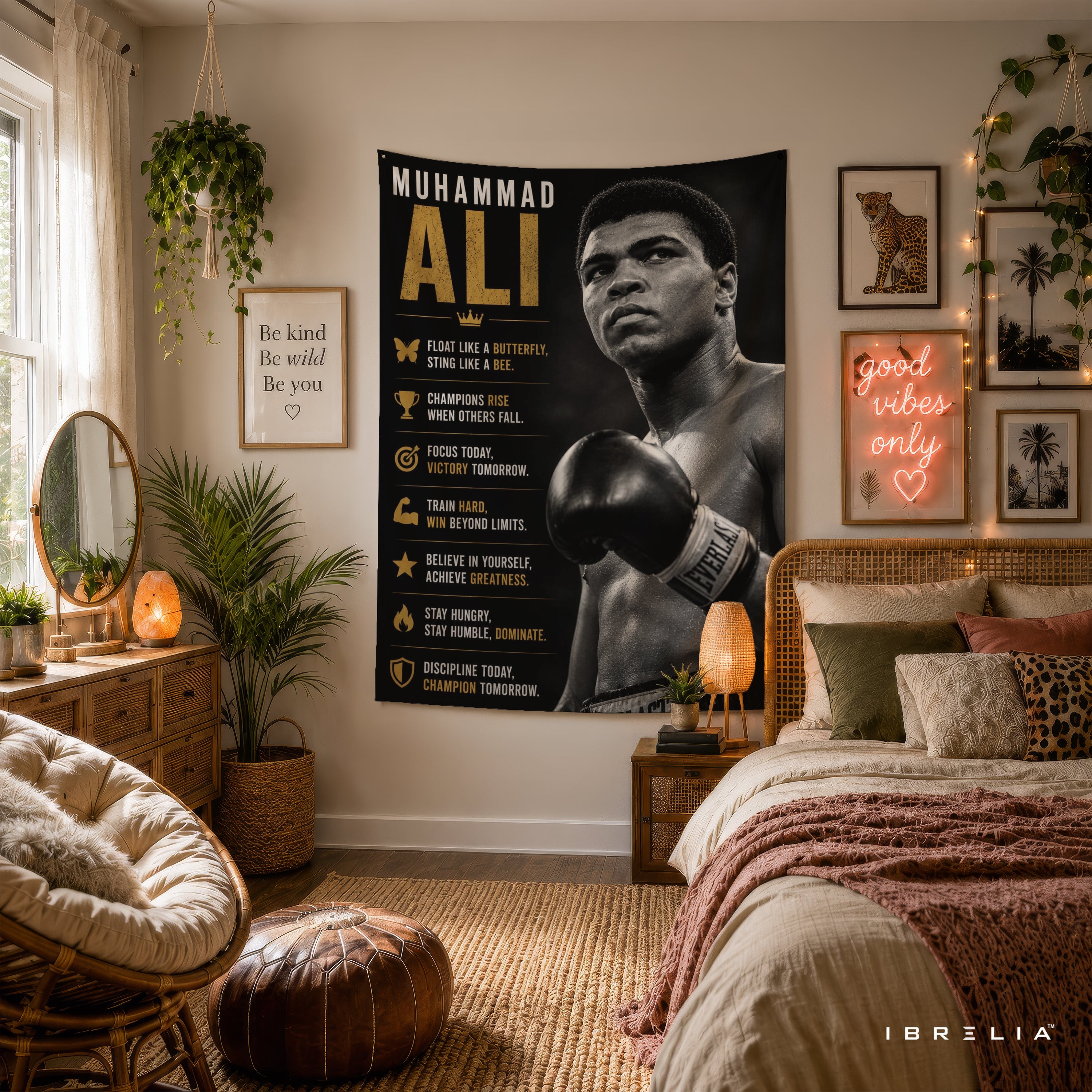 Muhammad Ali Motivational Quote Wall Tapestry | Premium Heavyweight Jute Fabric Wall Hanging