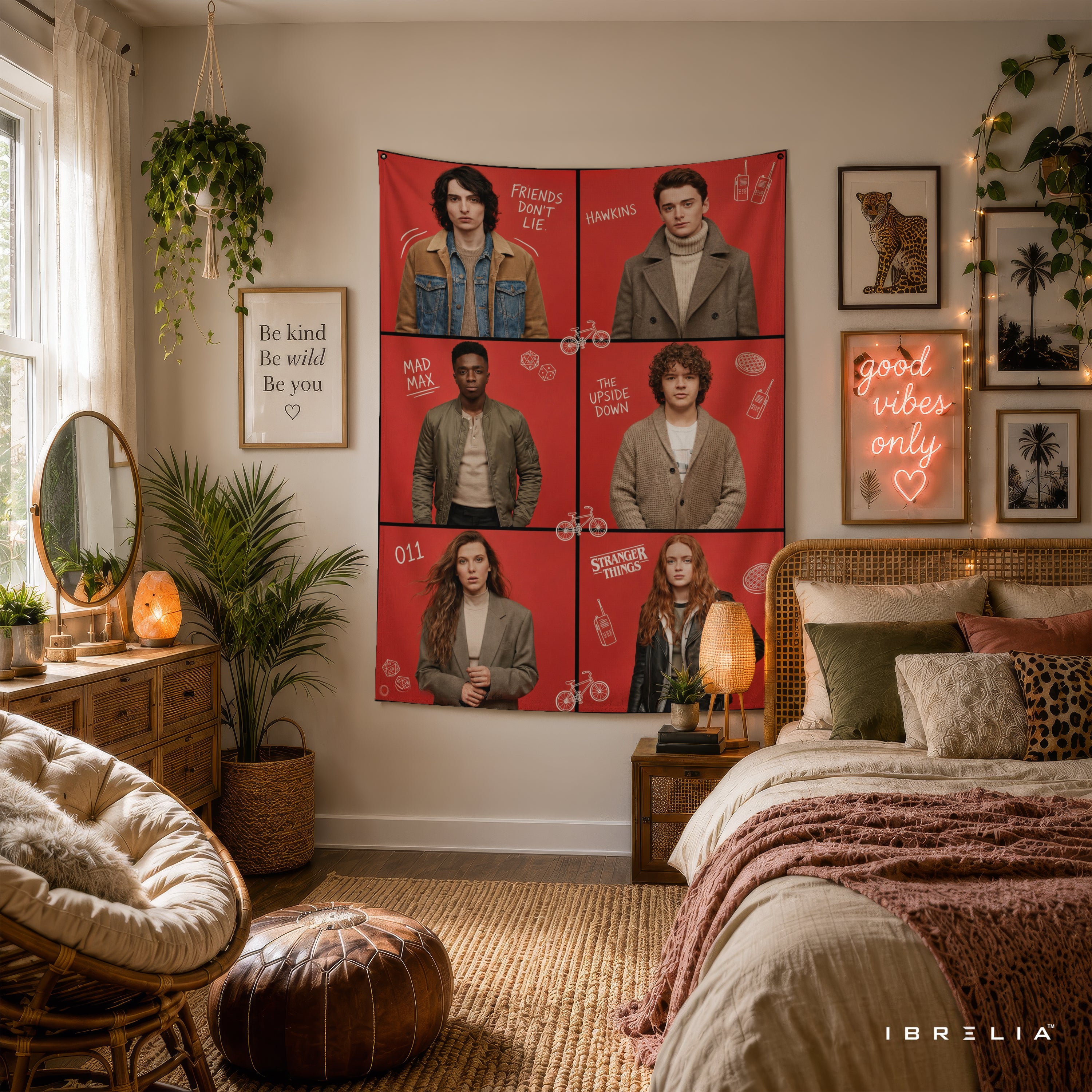 Stranger Things Character Collage Wall Tapestry – Hawkins Friends Wall Hanging