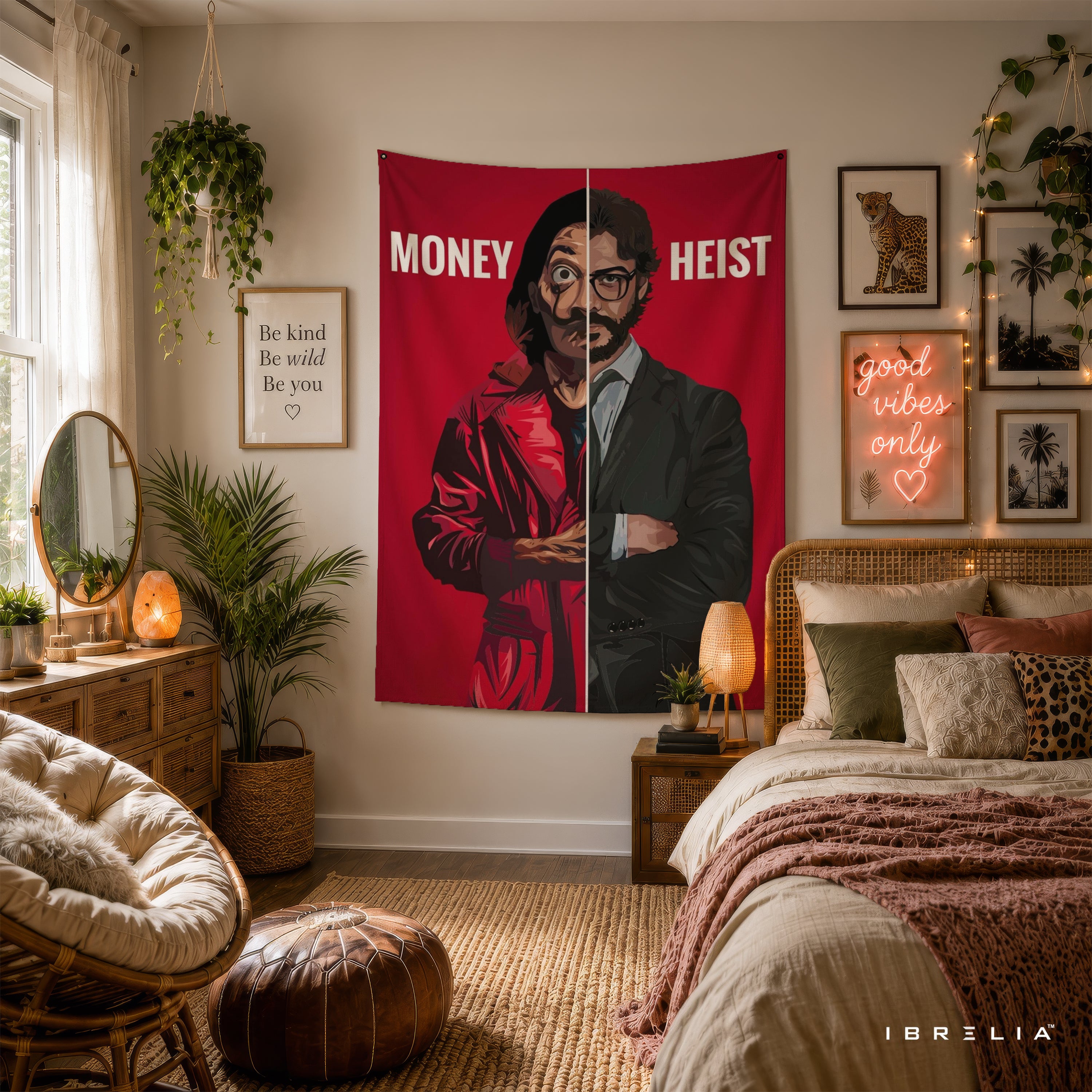 Money Heist Professor Split Design Wall Tapestry | Premium Heavyweight Jute Fabric Wall Hanging