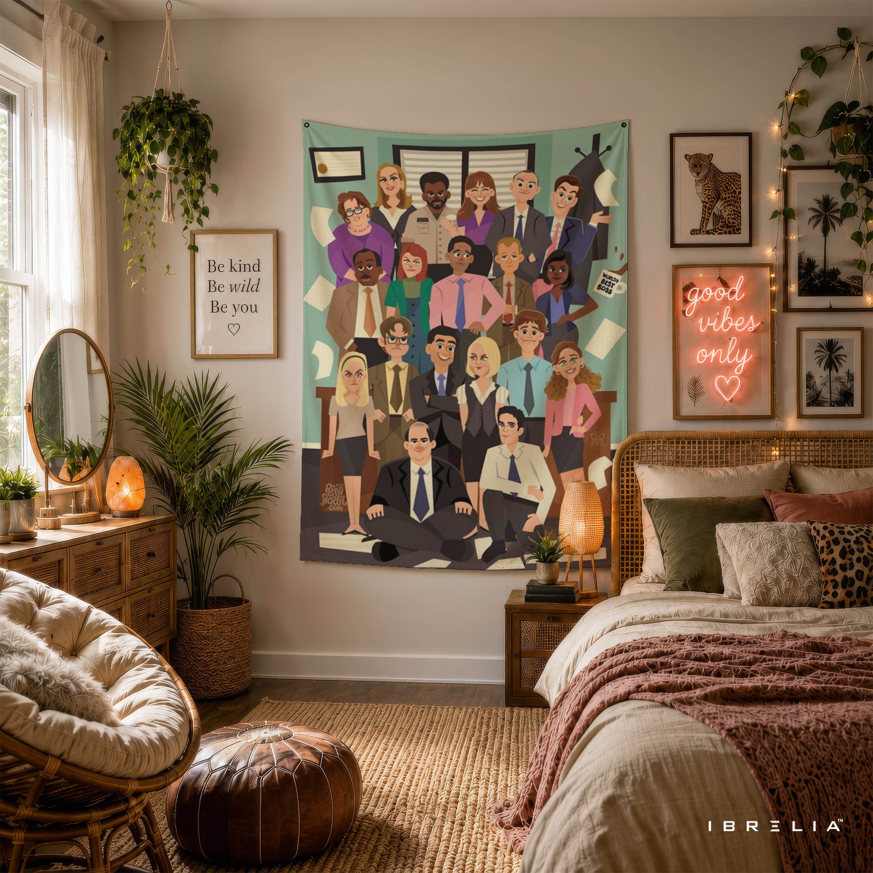The Office Cartoon Cast Wall Tapestry | Premium Heavyweight Jute Fabric Wall Hanging