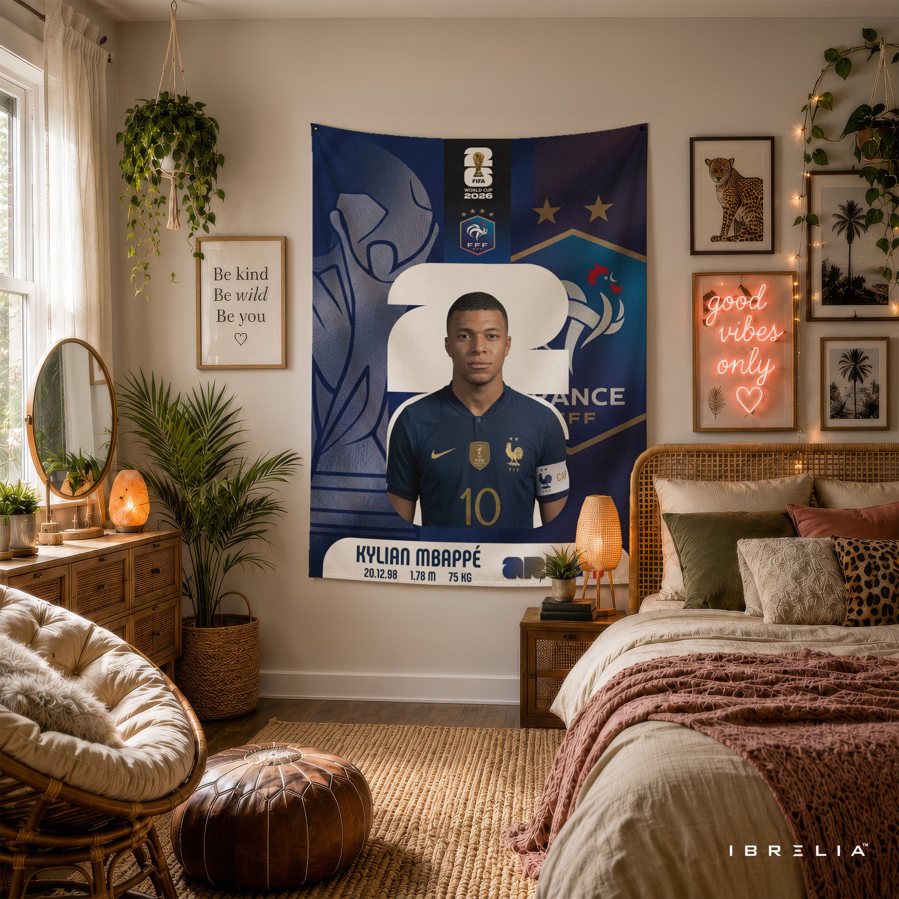 Kylian Mbappé France World Cup 2026 Wall Tapestry | Premium Heavyweight Jute Fabric Wall Hanging