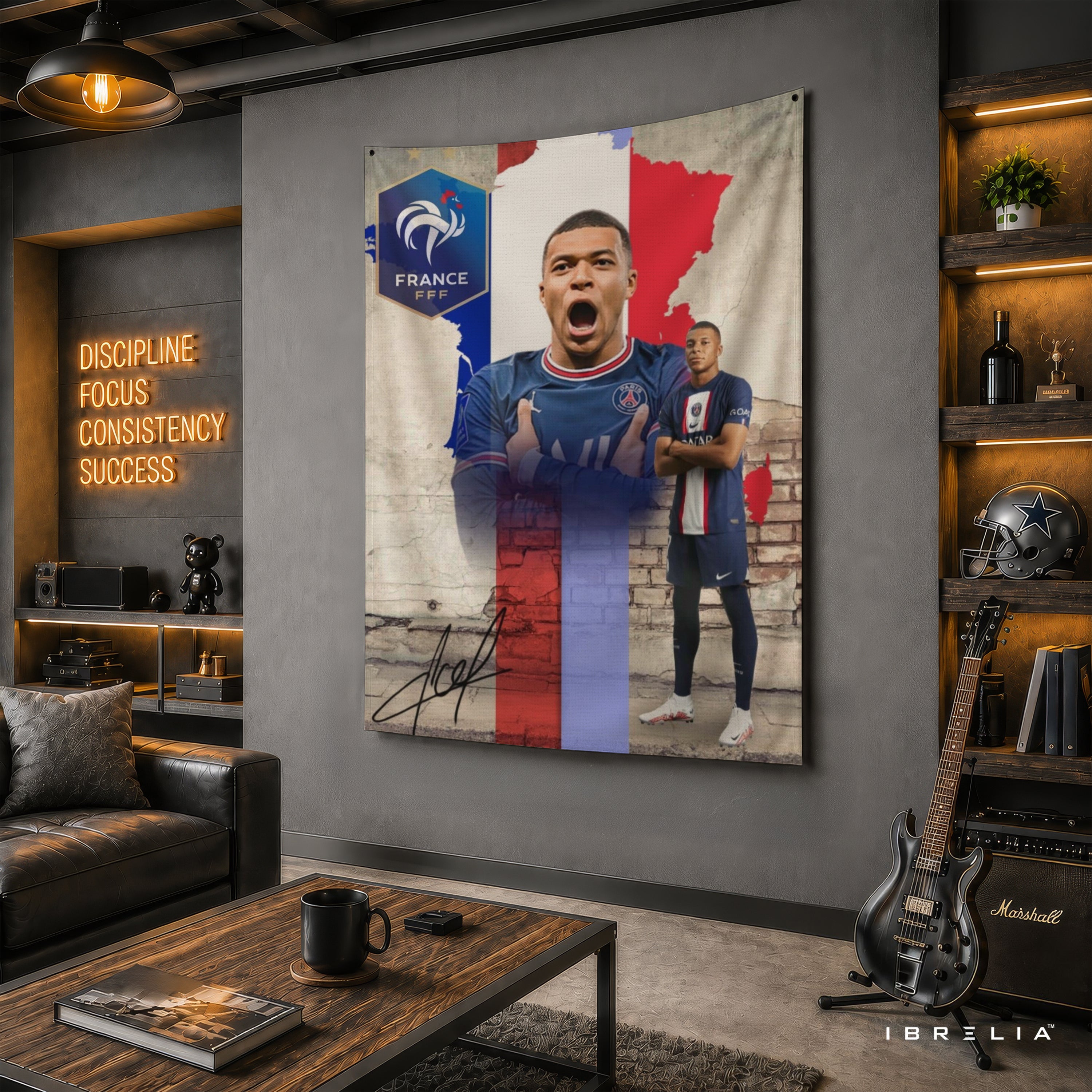 Kylian Mbappé France Champions Wall Tapestry | Premium Heavyweight Jute Fabric Wall Hanging