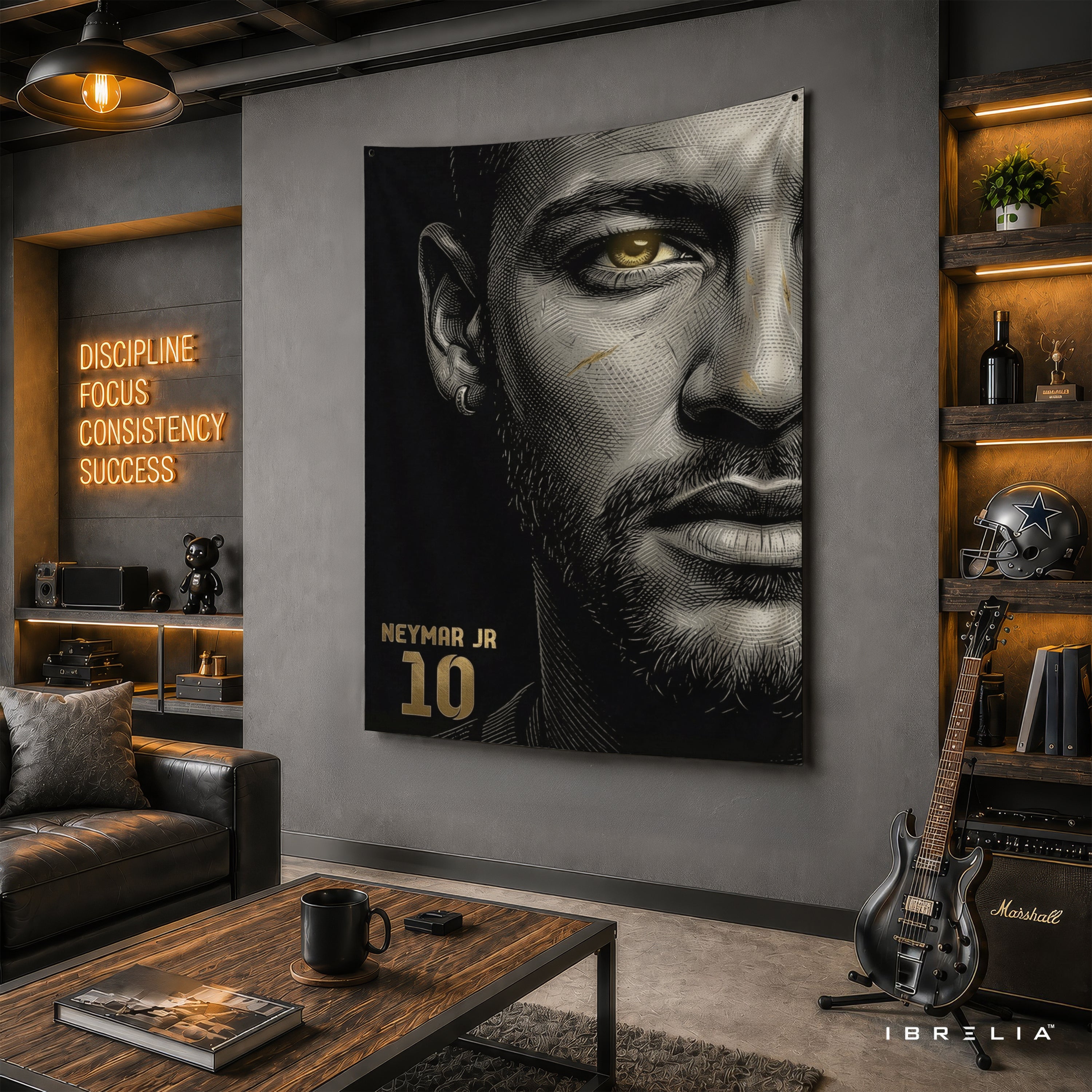 Neymar Jr Minimalist Portrait Wall Tapestry | Premium Heavyweight Jute Fabric Wall Hanging