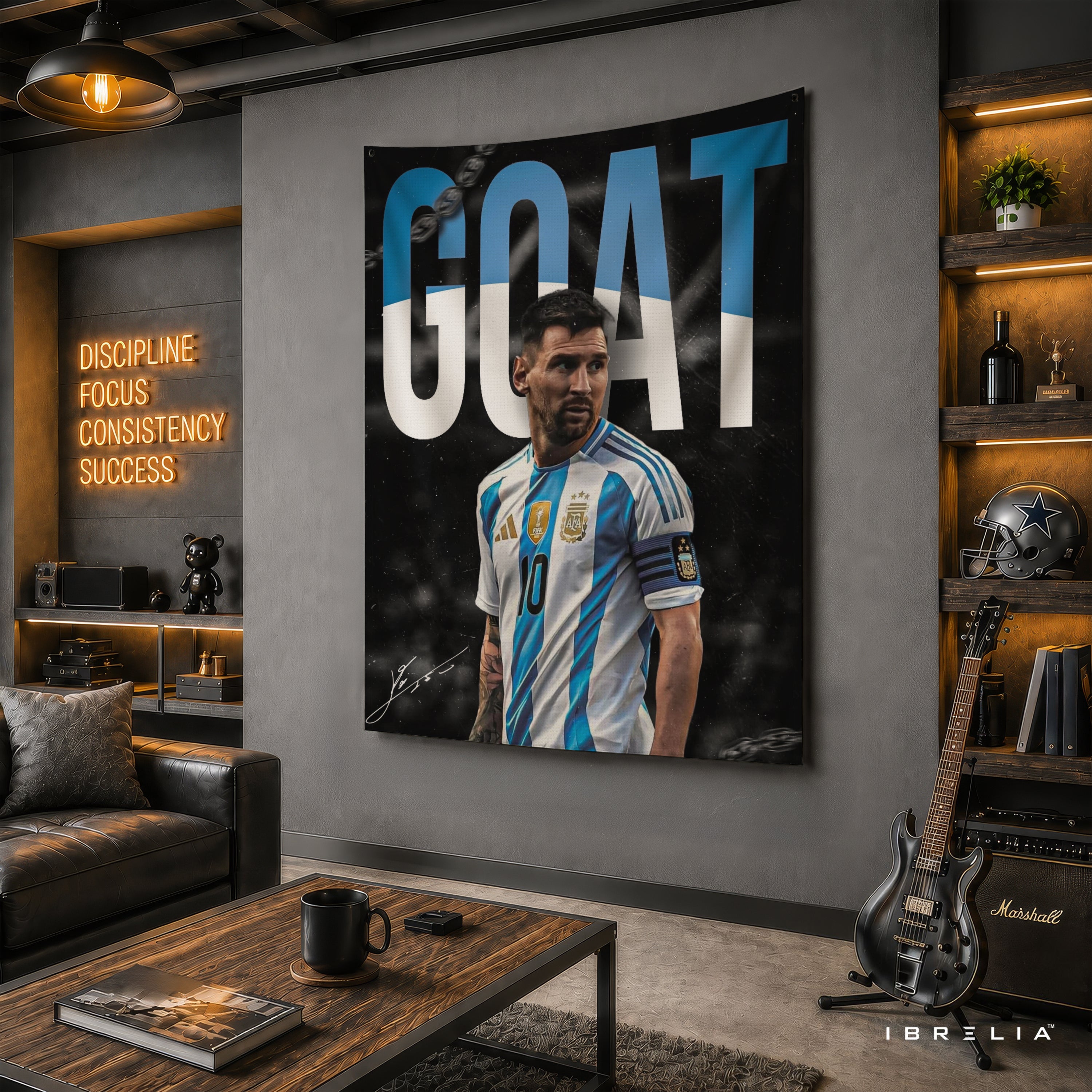 Lionel Messi GOAT Argentina Wall Tapestry | Premium Heavyweight Jute Fabric Wall Hanging