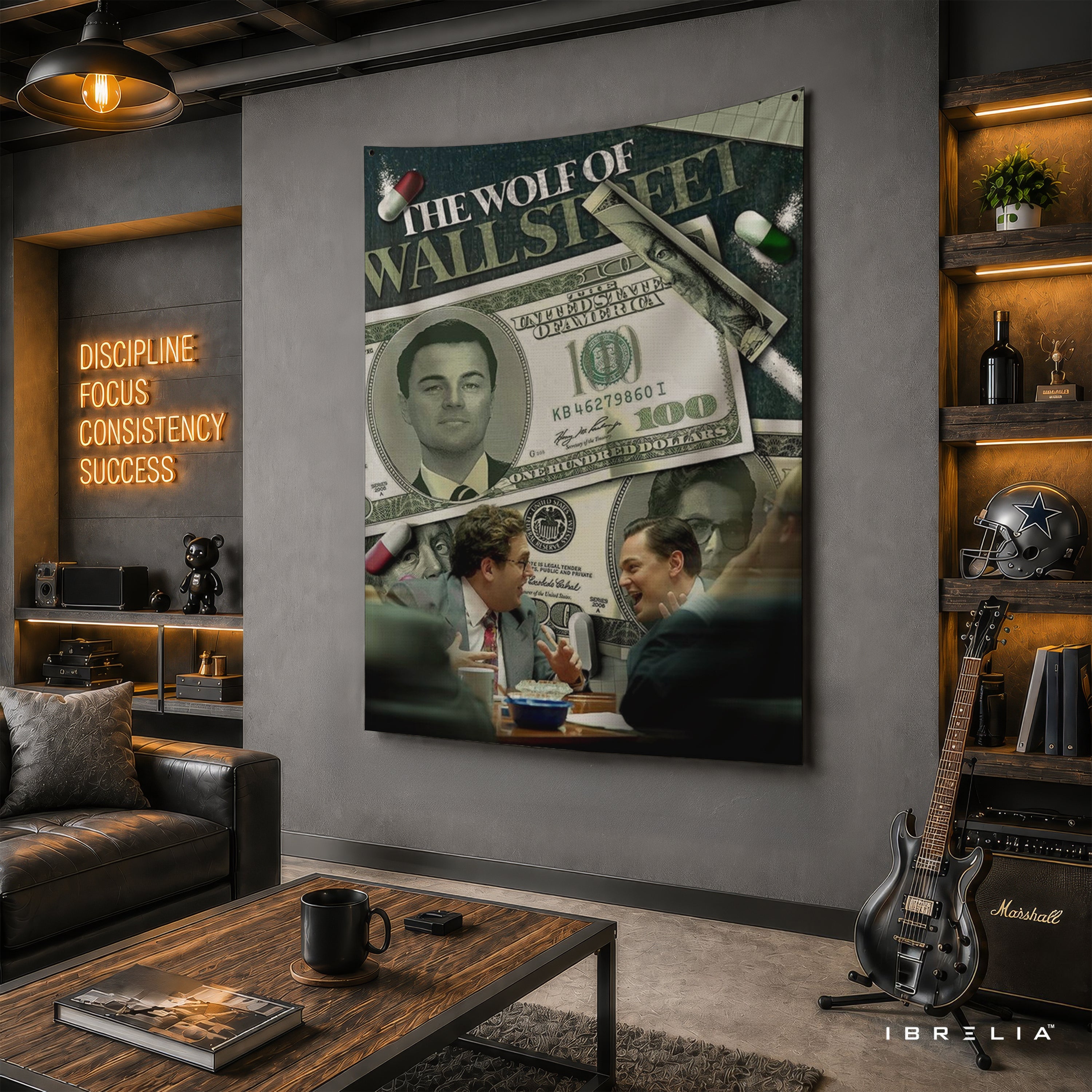 The Wolf of Wall Street Money Collage Wall Tapestry – Luxury Finance Movie Inspired Wall Hanging