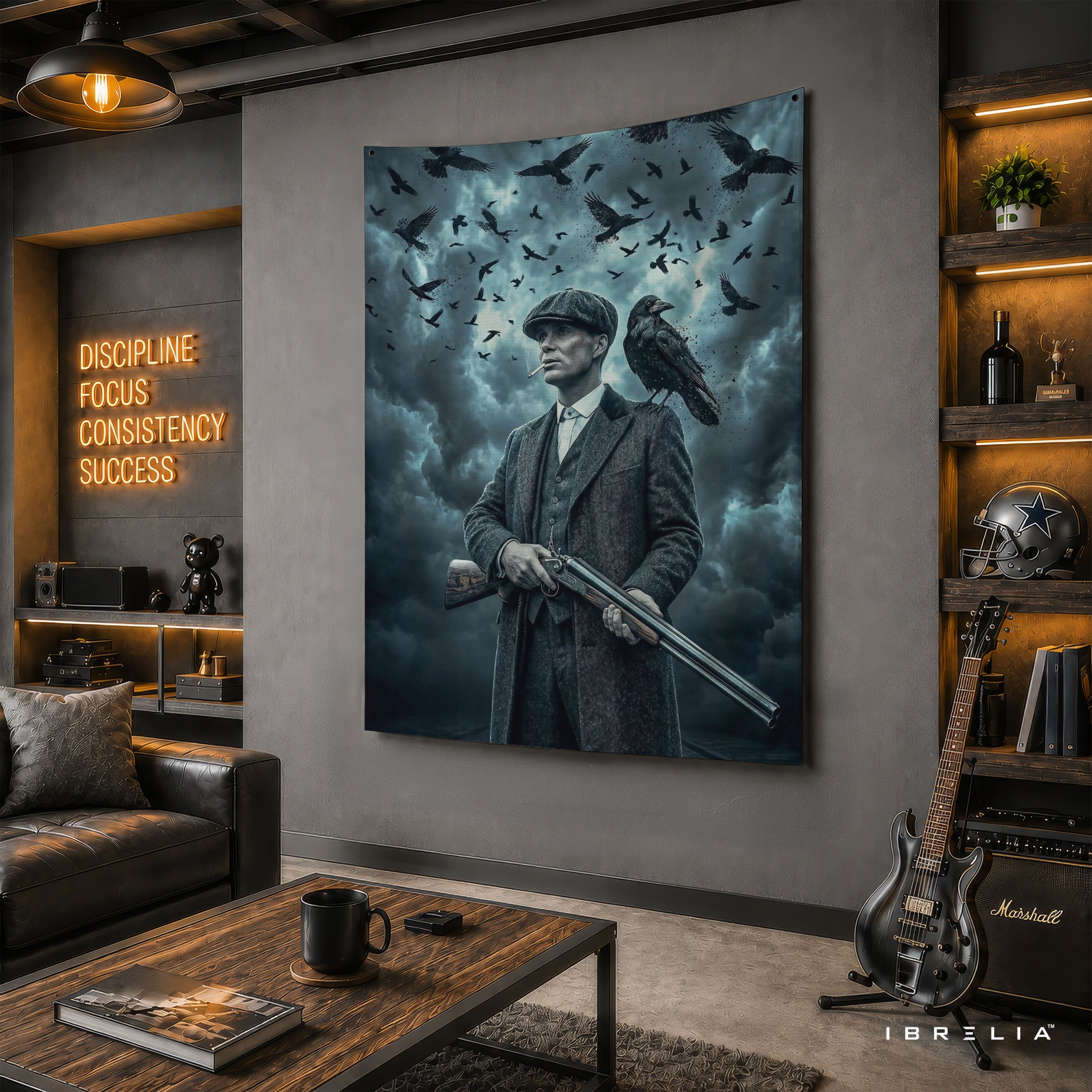 Thomas Shelby Raven Storm Wall Tapestry | Premium Heavyweight Jute Fabric Wall Hanging
