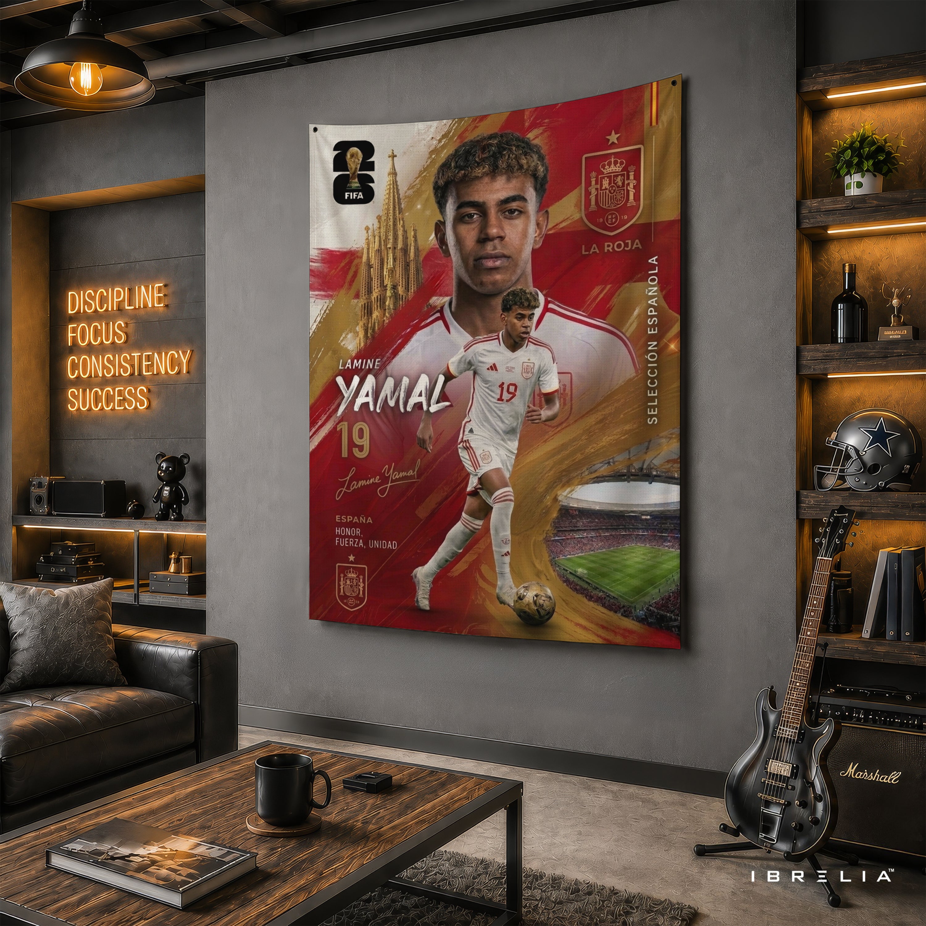 Lamine Yamal Spain Champion Edition Wall Tapestry | Premium Heavyweight Jute Fabric Wall Hanging