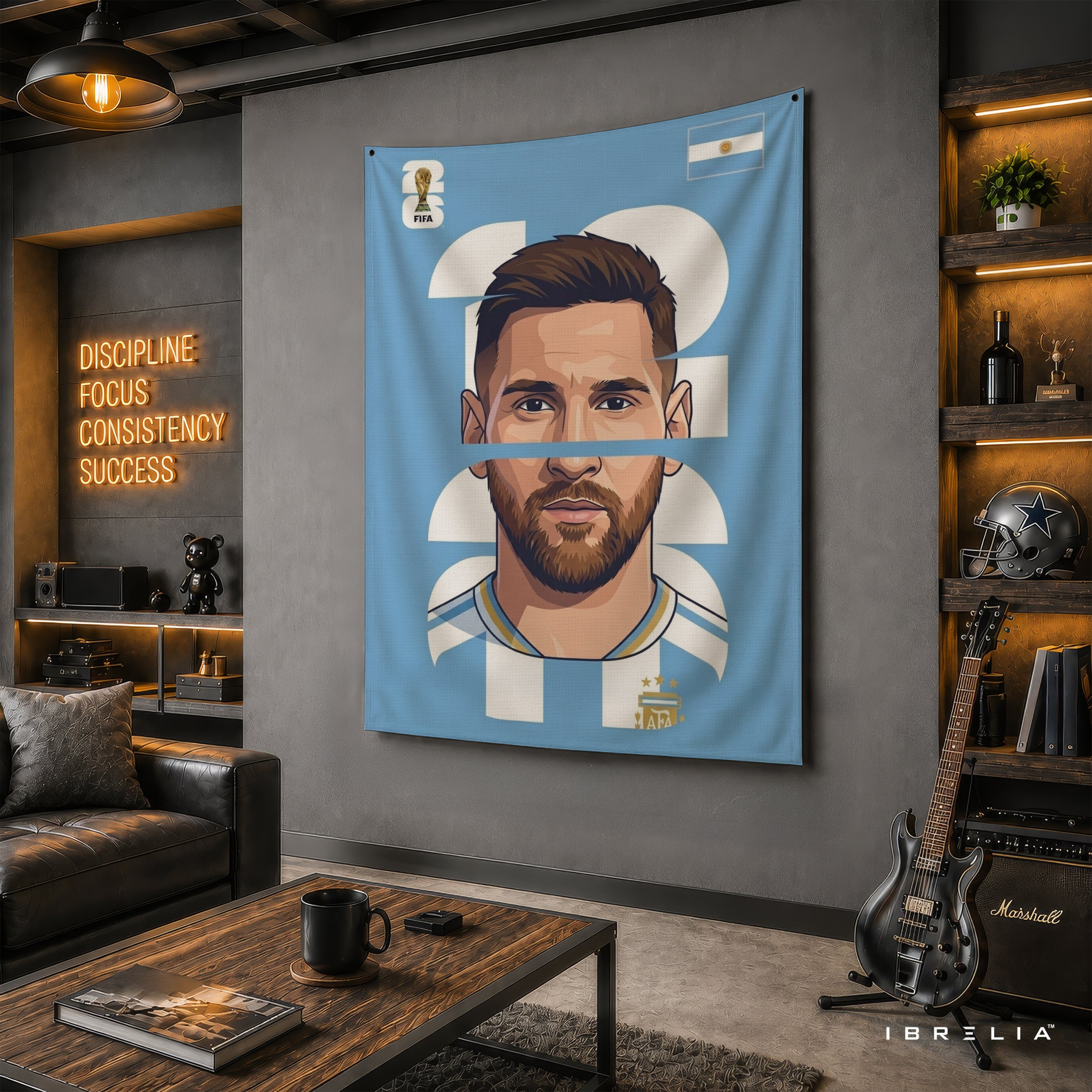 Lionel Messi Argentina Minimal Portrait Wall Tapestry | Premium Heavyweight Jute Fabric Wall Hanging