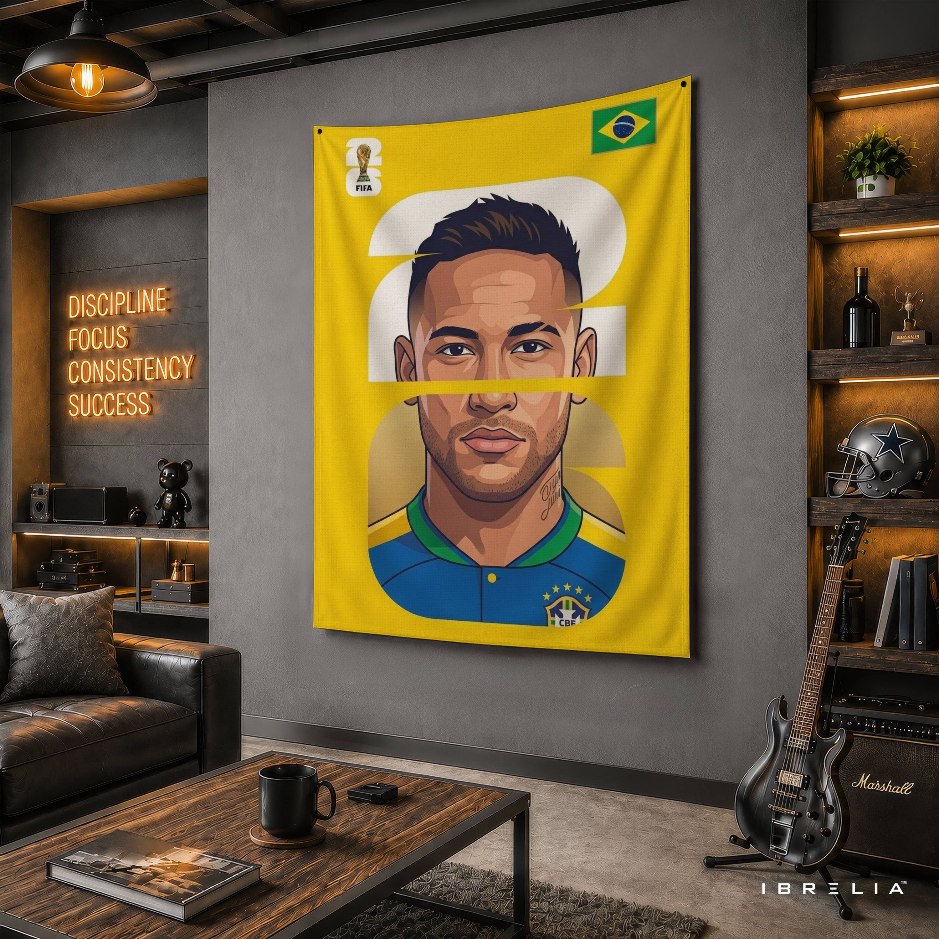 Neymar Jr Brazil Minimal Portrait Wall Tapestry | Premium Heavyweight Jute Fabric Wall Hanging