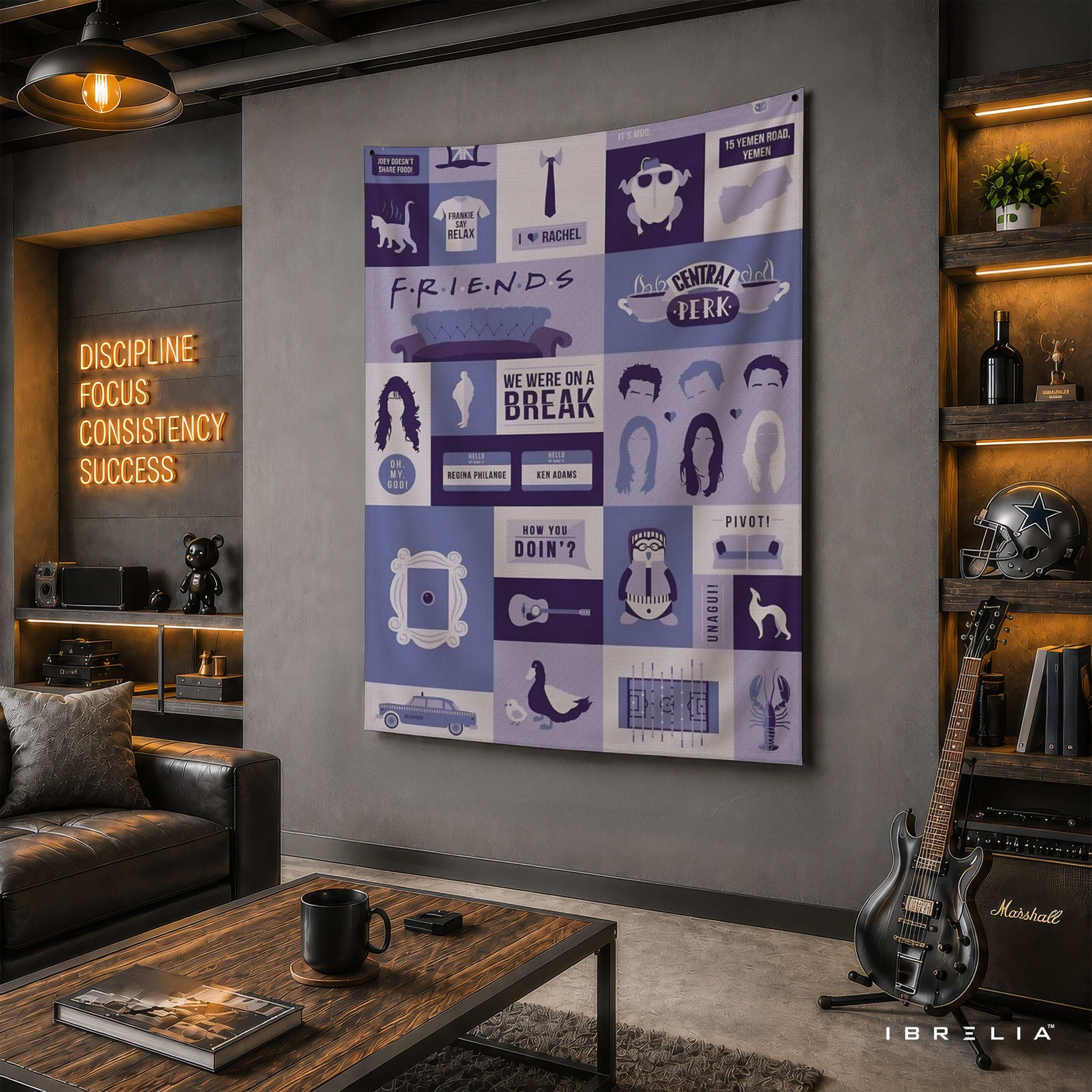 Friends Icon Collage Wall Tapestry – Central Perk Minimal Sitcom Decor