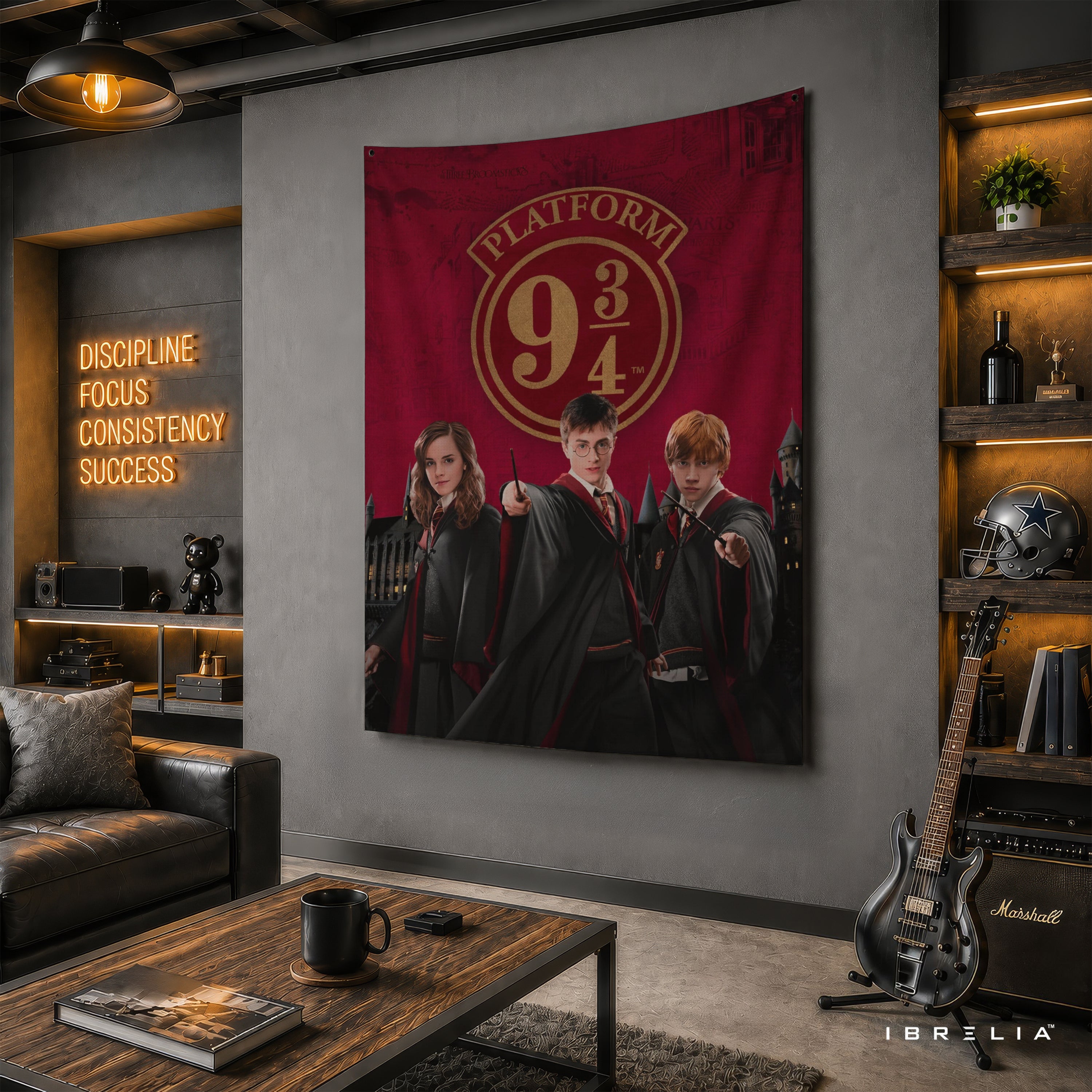 Harry Potter Platform 9¾ Golden Trio Wall Tapestry – Premium Fantasy Wall Hanging & Home Decor in Pakistan
