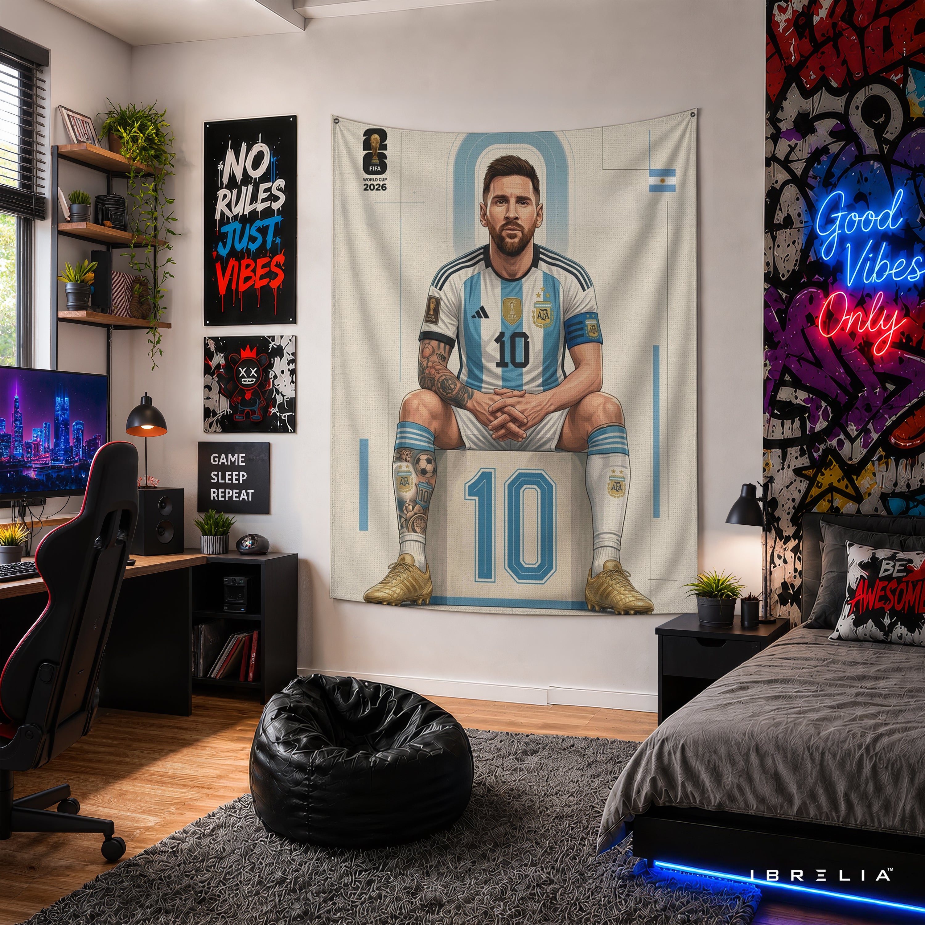 Lionel Messi Argentina 2026 Wall Tapestry | Premium Heavyweight Jute Fabric Wall Hanging